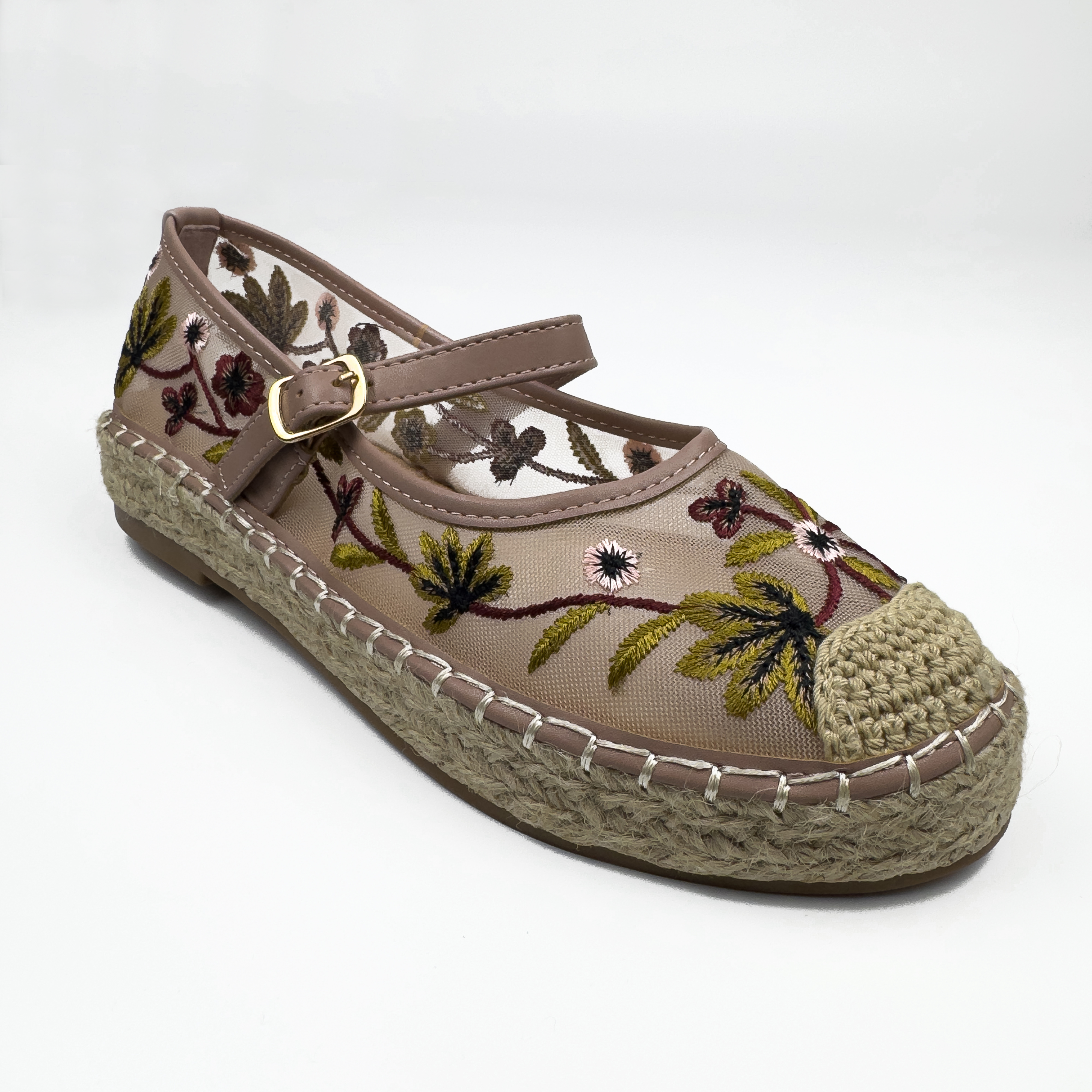 Espadrilles Mary Jane en Mesh Brodé Floral