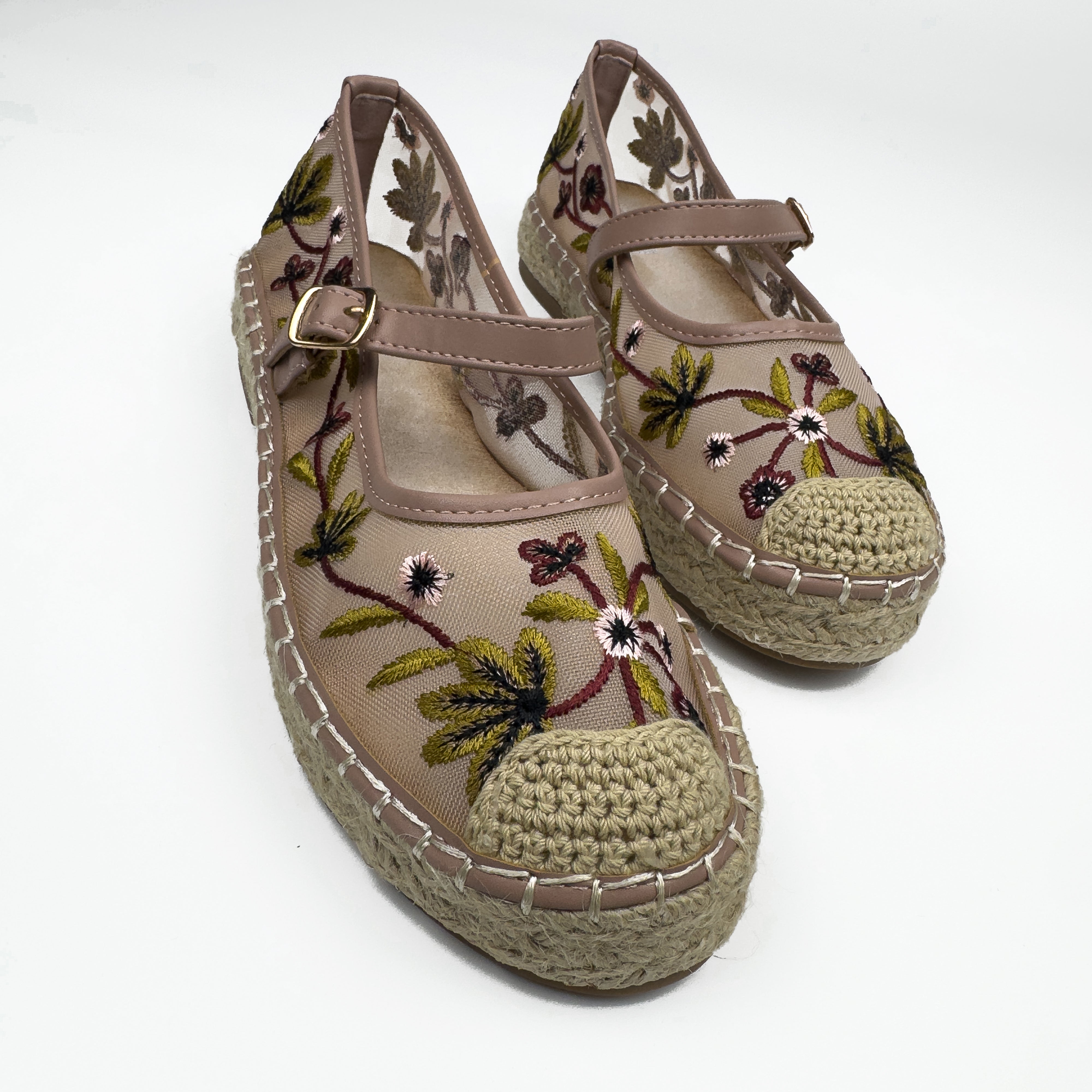 Espadrilles Mary Jane en Mesh Brodé Floral