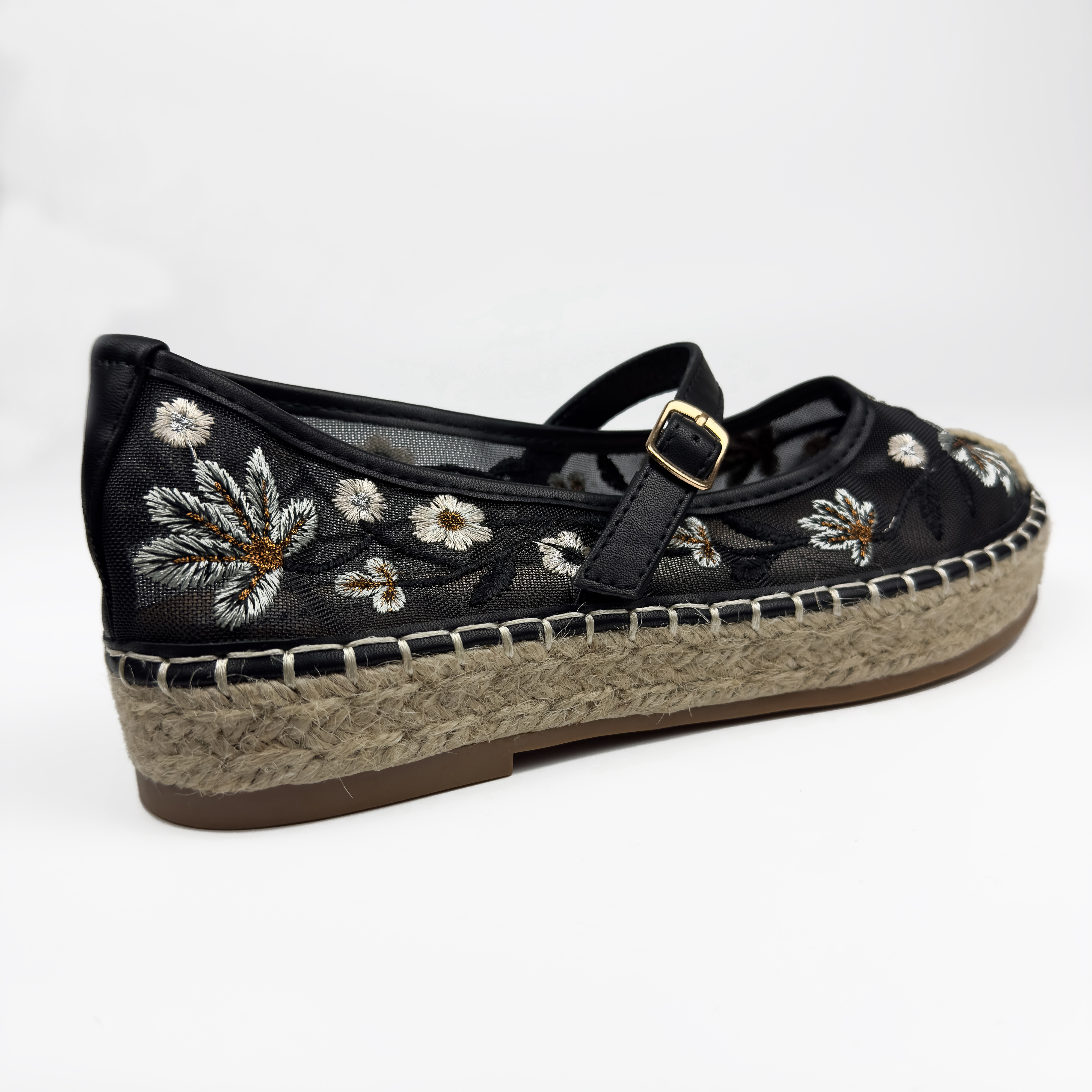 Espadrilles Mary Jane en Mesh Brodé Floral