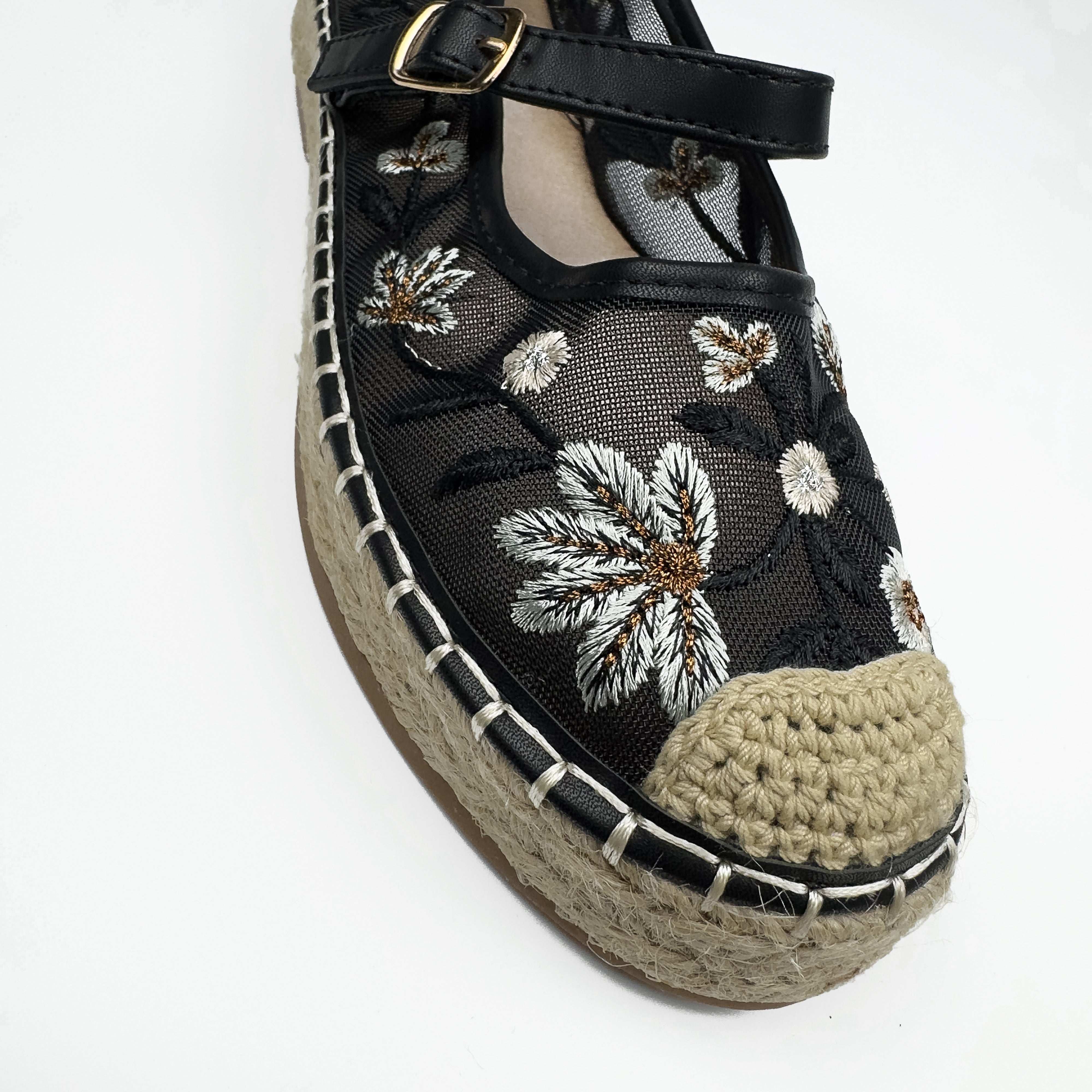 Espadrilles Mary Jane en Mesh Brodé Floral