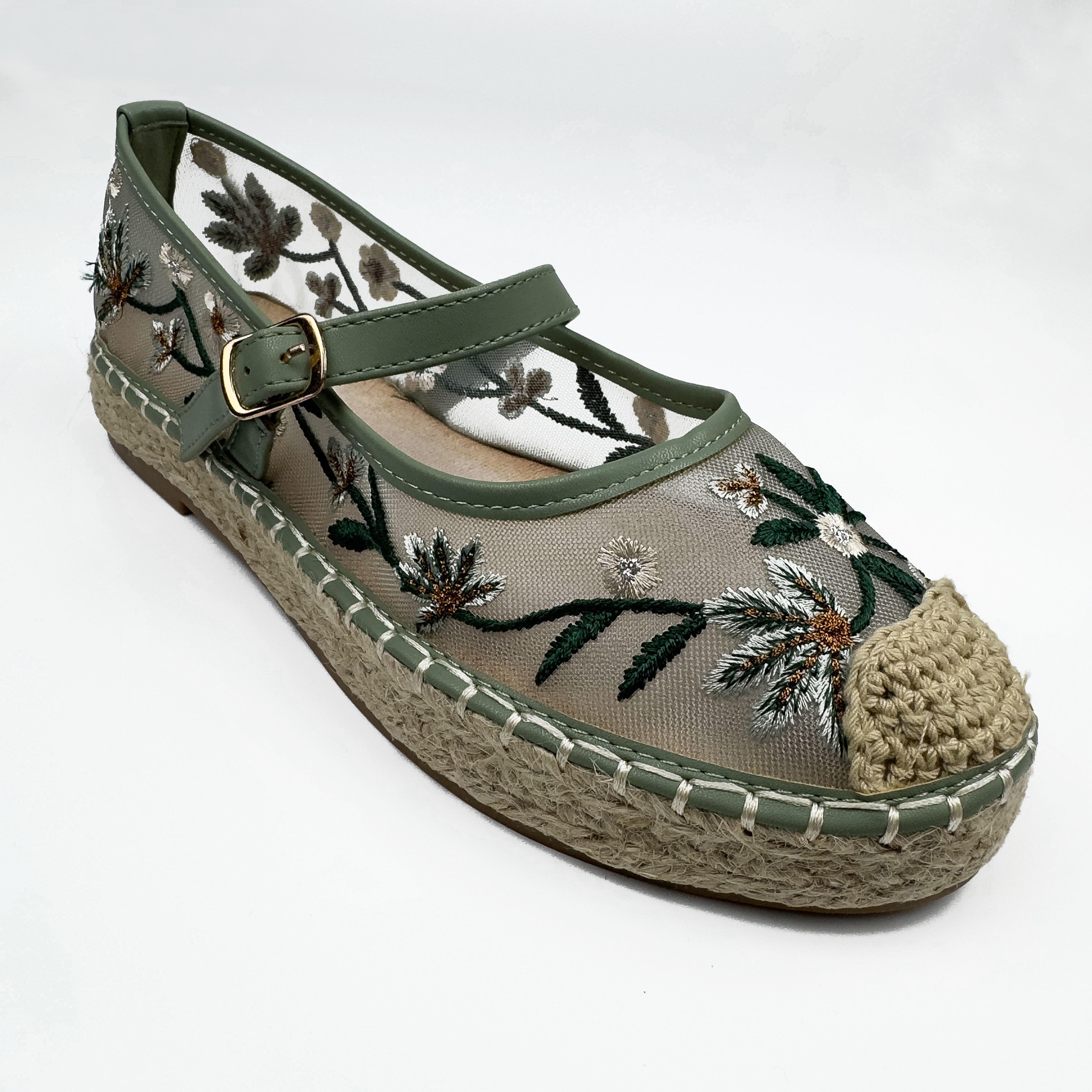 Espadrilles Mary Jane en Mesh Brodé Floral