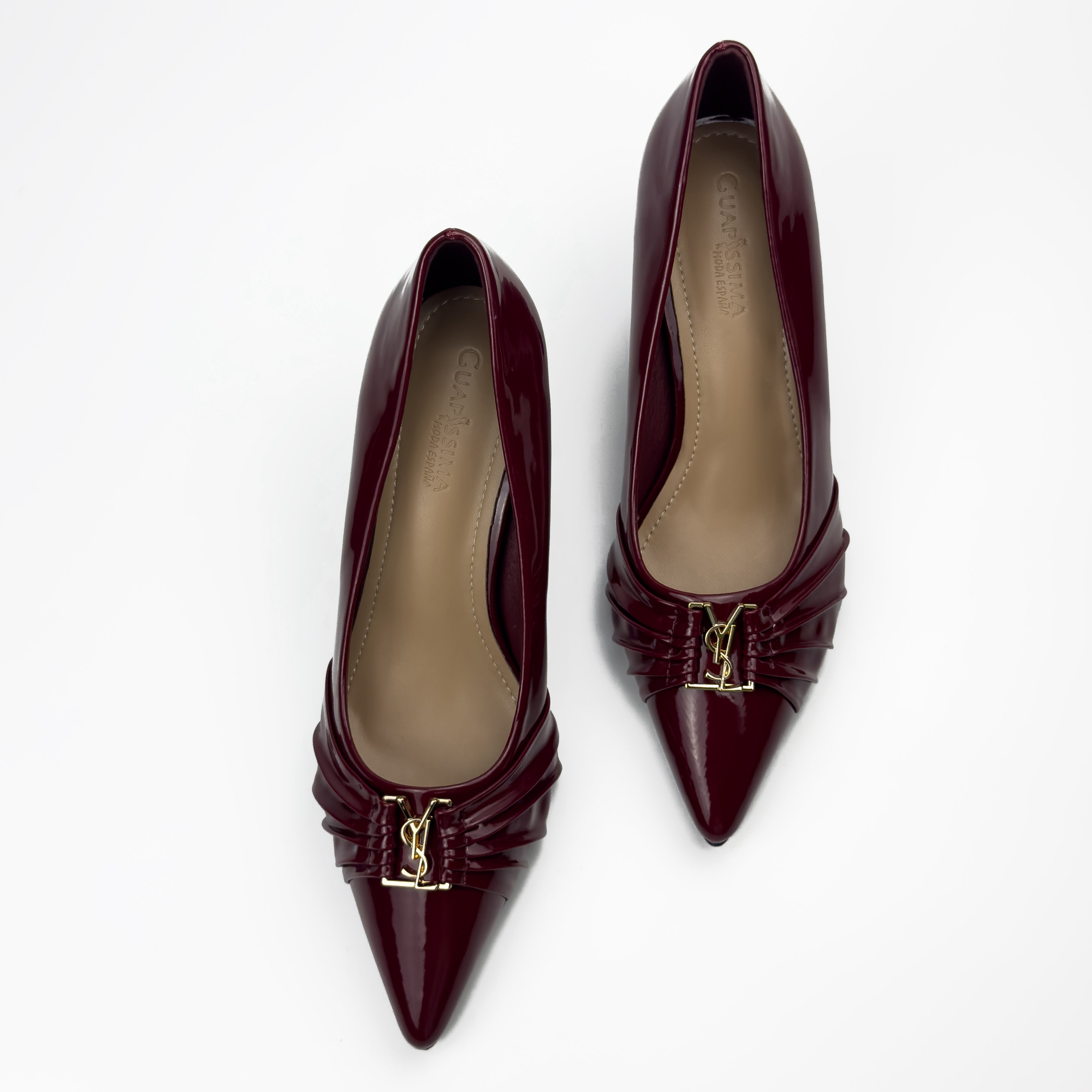 Escarpins Vernis à Bout Pointu et Boucle Dorée