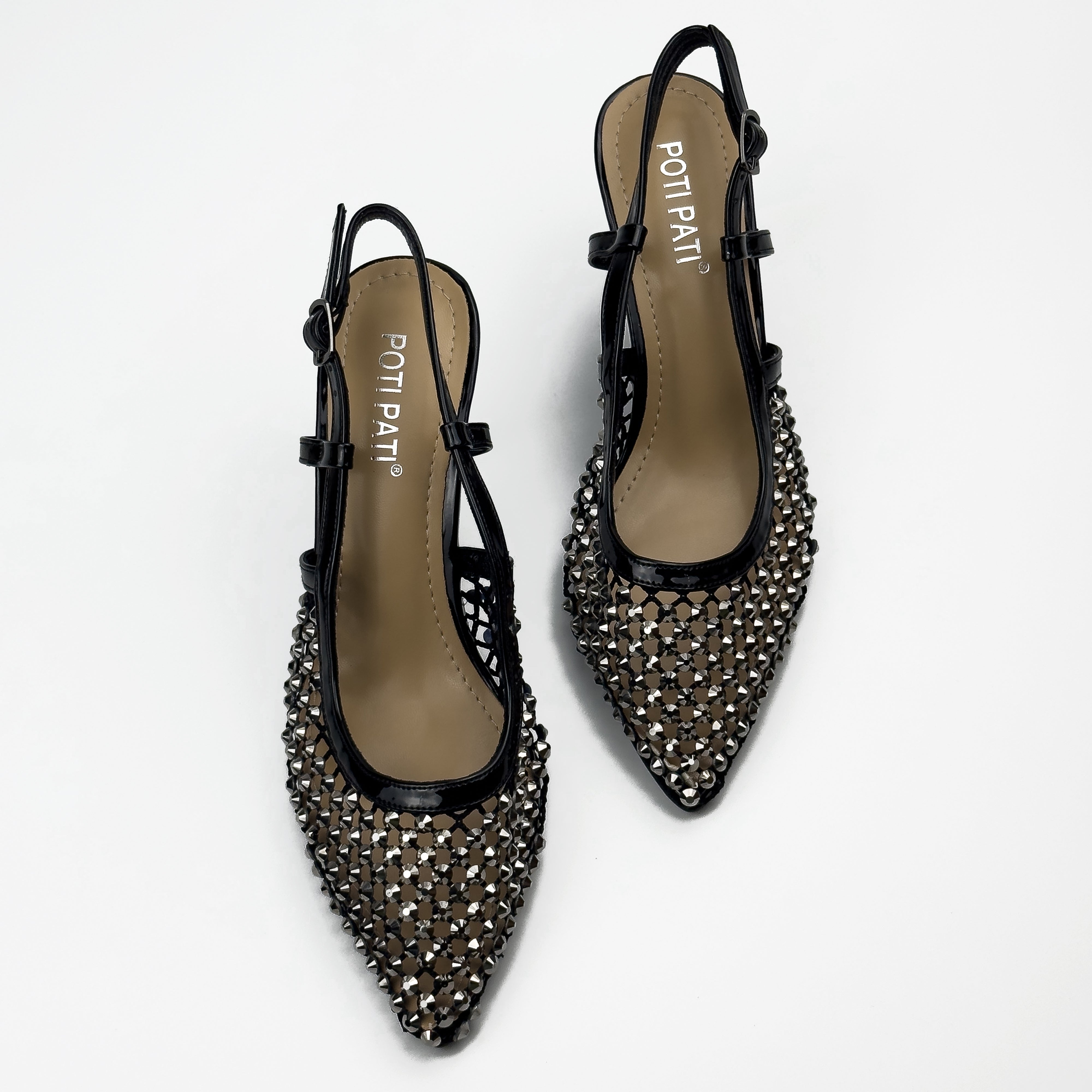 Escarpins Slingback en Résille Strassée