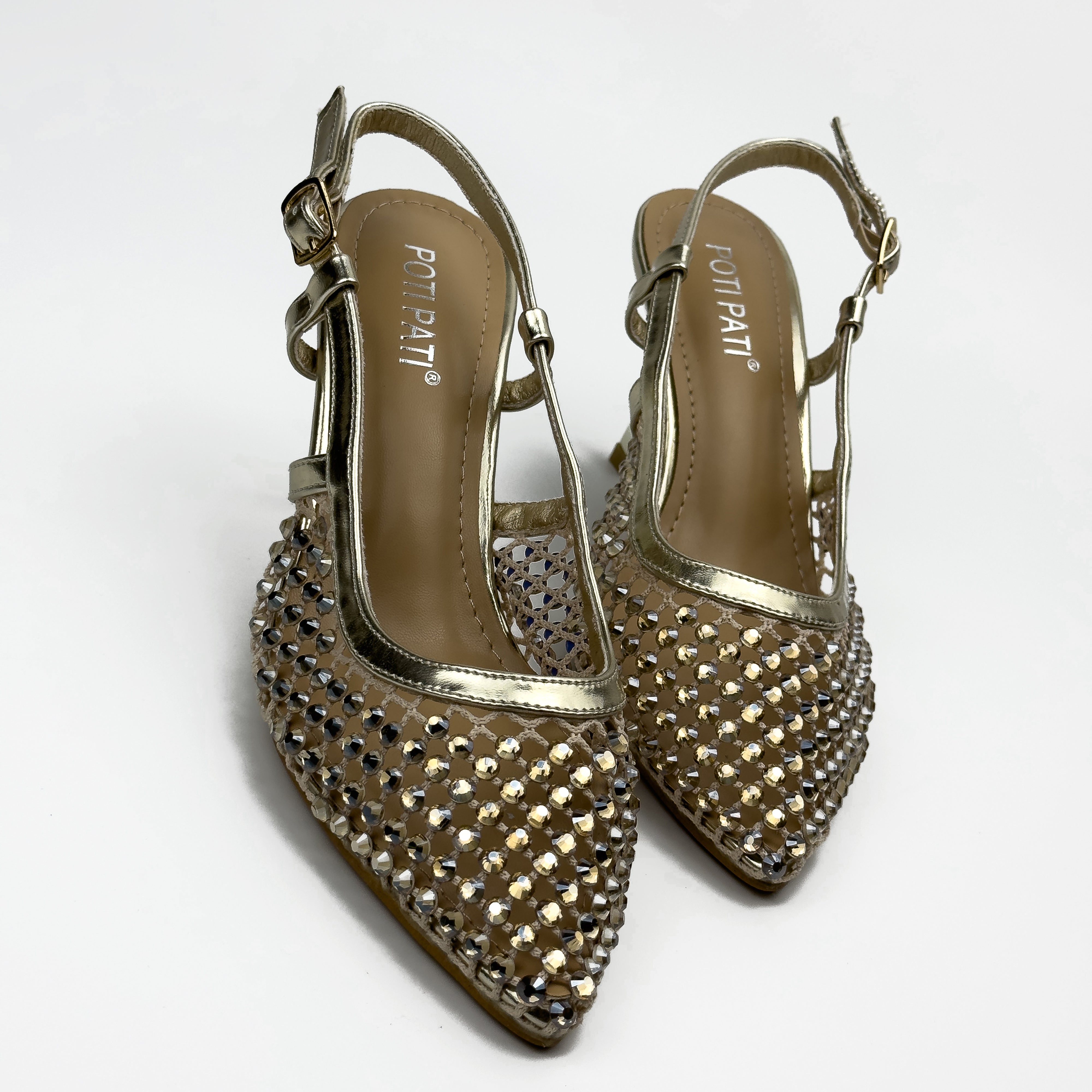 Escarpins Slingback en Résille Strassée
