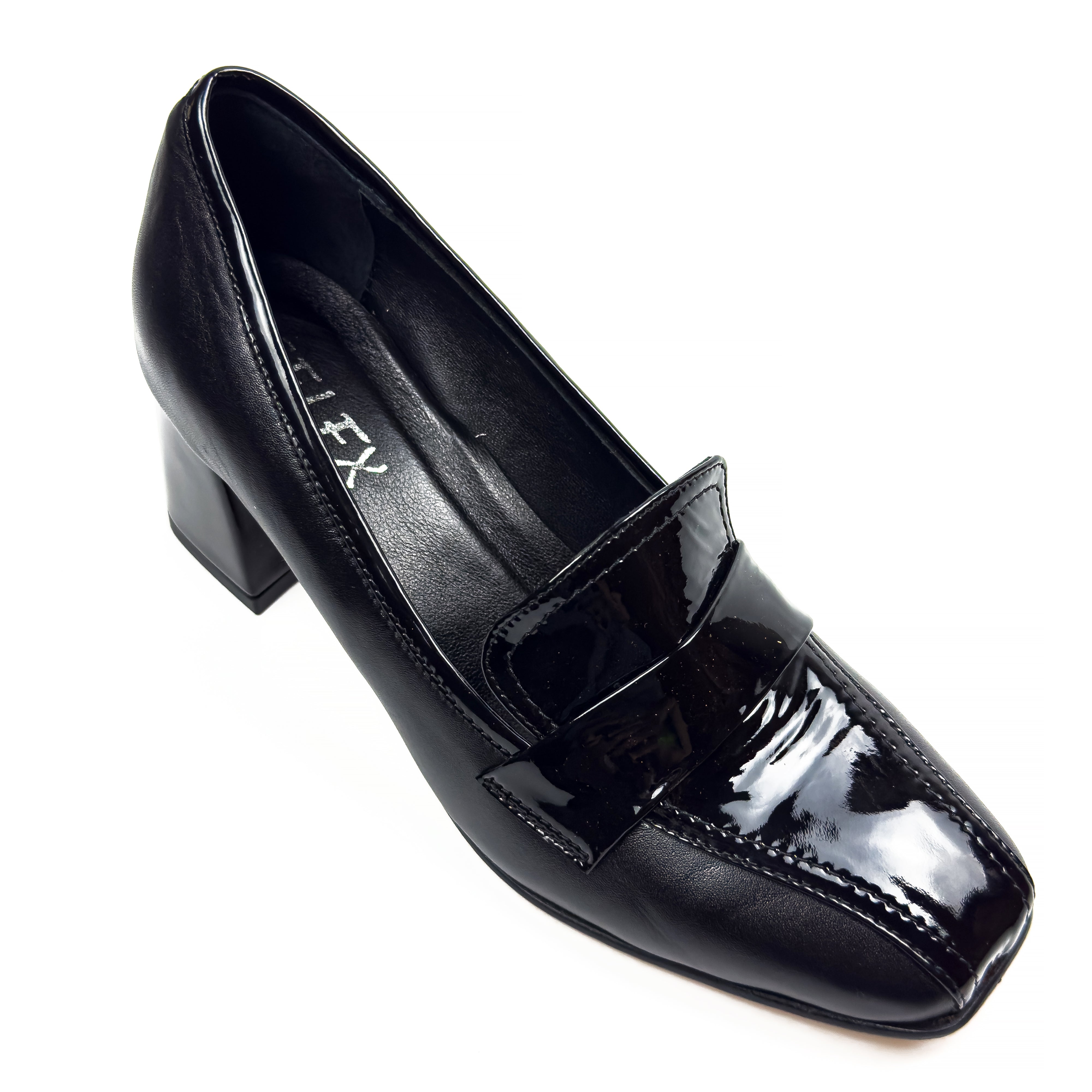 Mocassins à Talon Carré pour Femme en Vrai Cuir Lisse et Verni