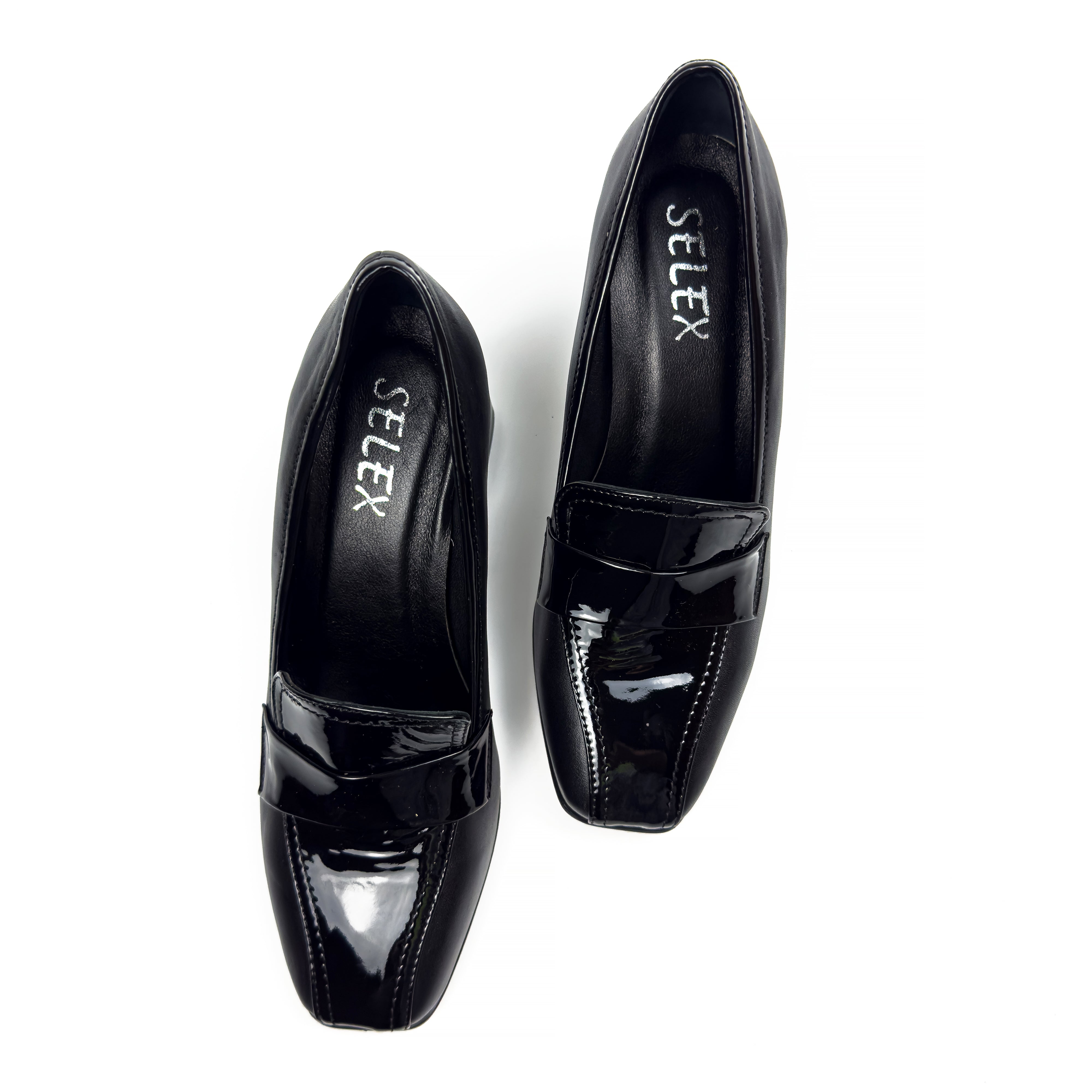 Mocassins à Talon Carré pour Femme en Vrai Cuir Lisse et Verni
