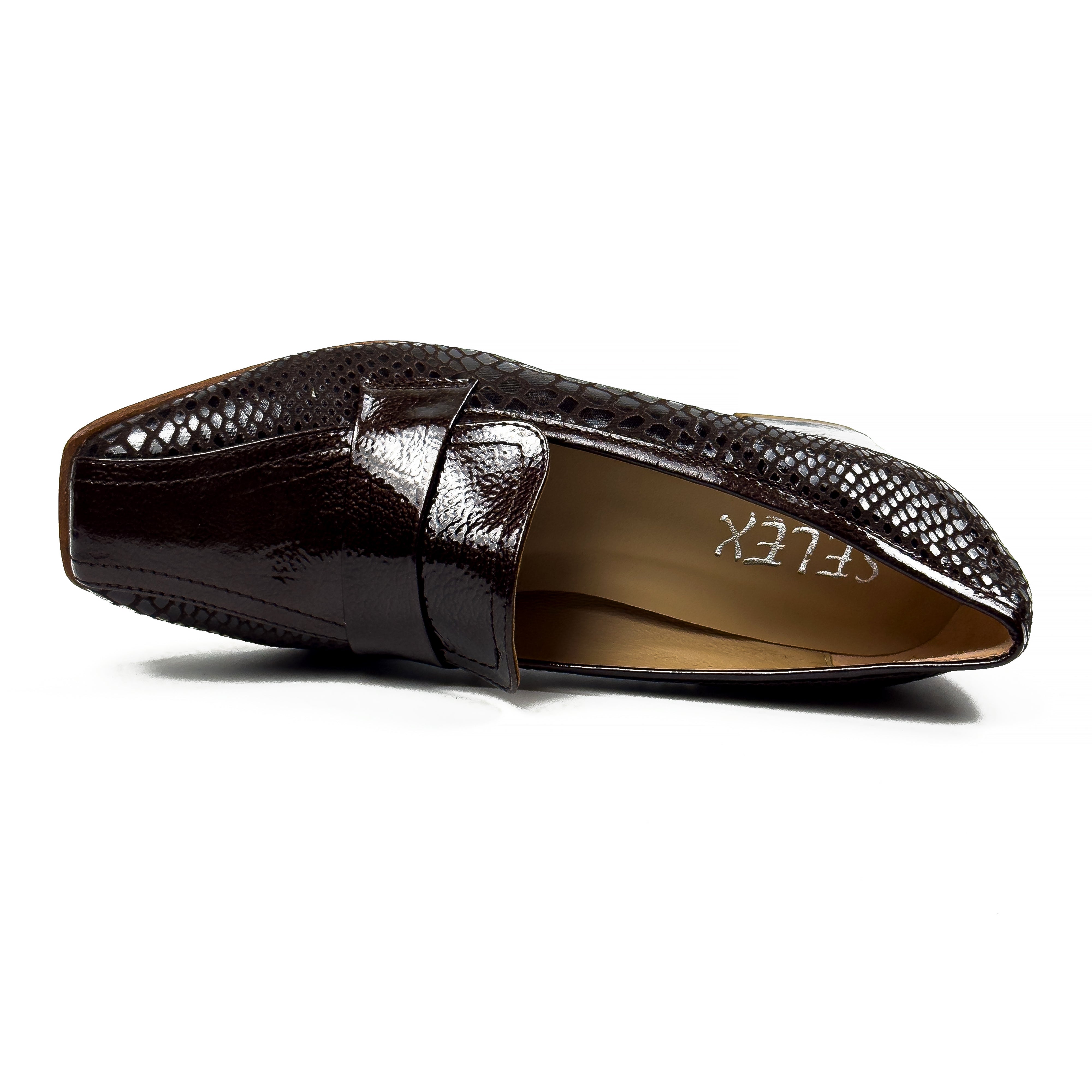 Mocassins à Talon Carré pour Femme en Vrai Cuir Effet Croco