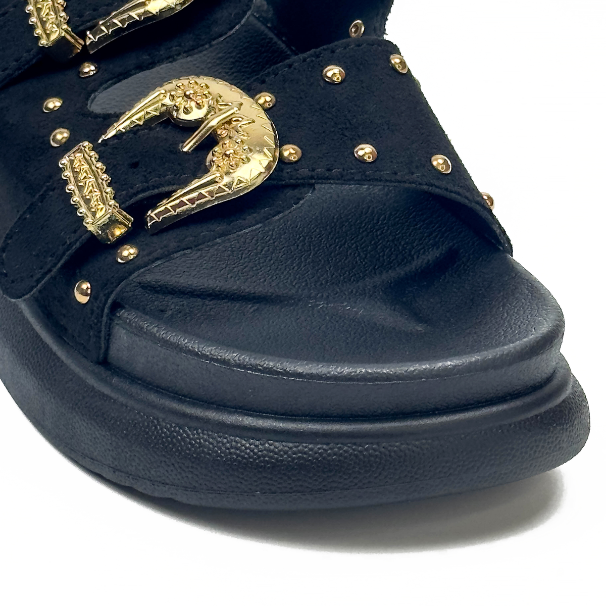 Sandales Plates Style Western à Double Boucle Dorée
