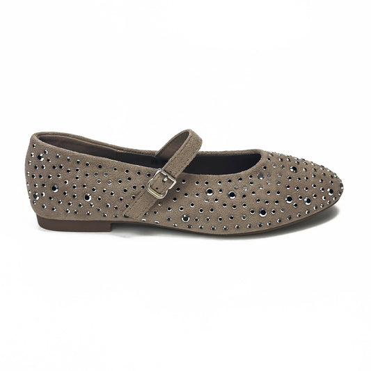 Ballerines Salomés Style Mary Jane en Suède Serties de Strass Brillants