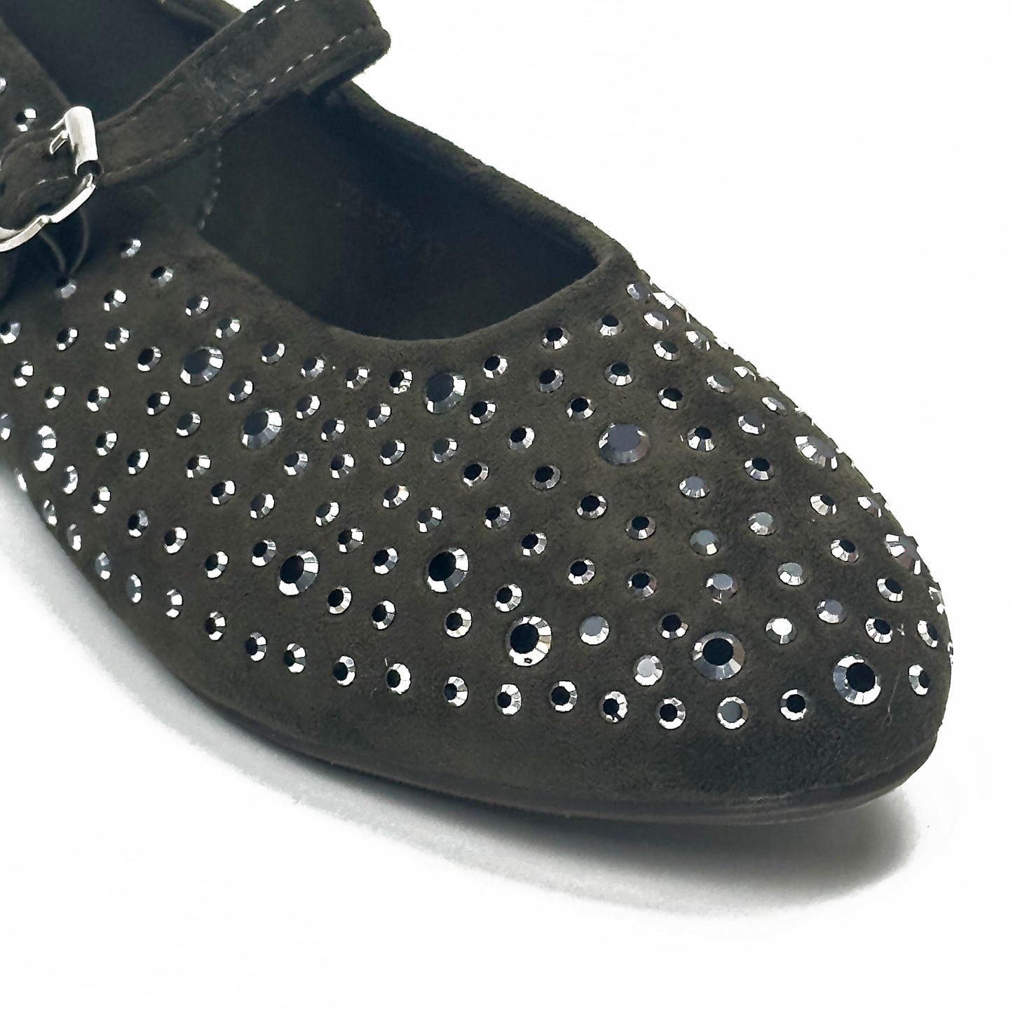 Ballerines Salomés Style Mary Jane en Suède Serties de Strass Brillants