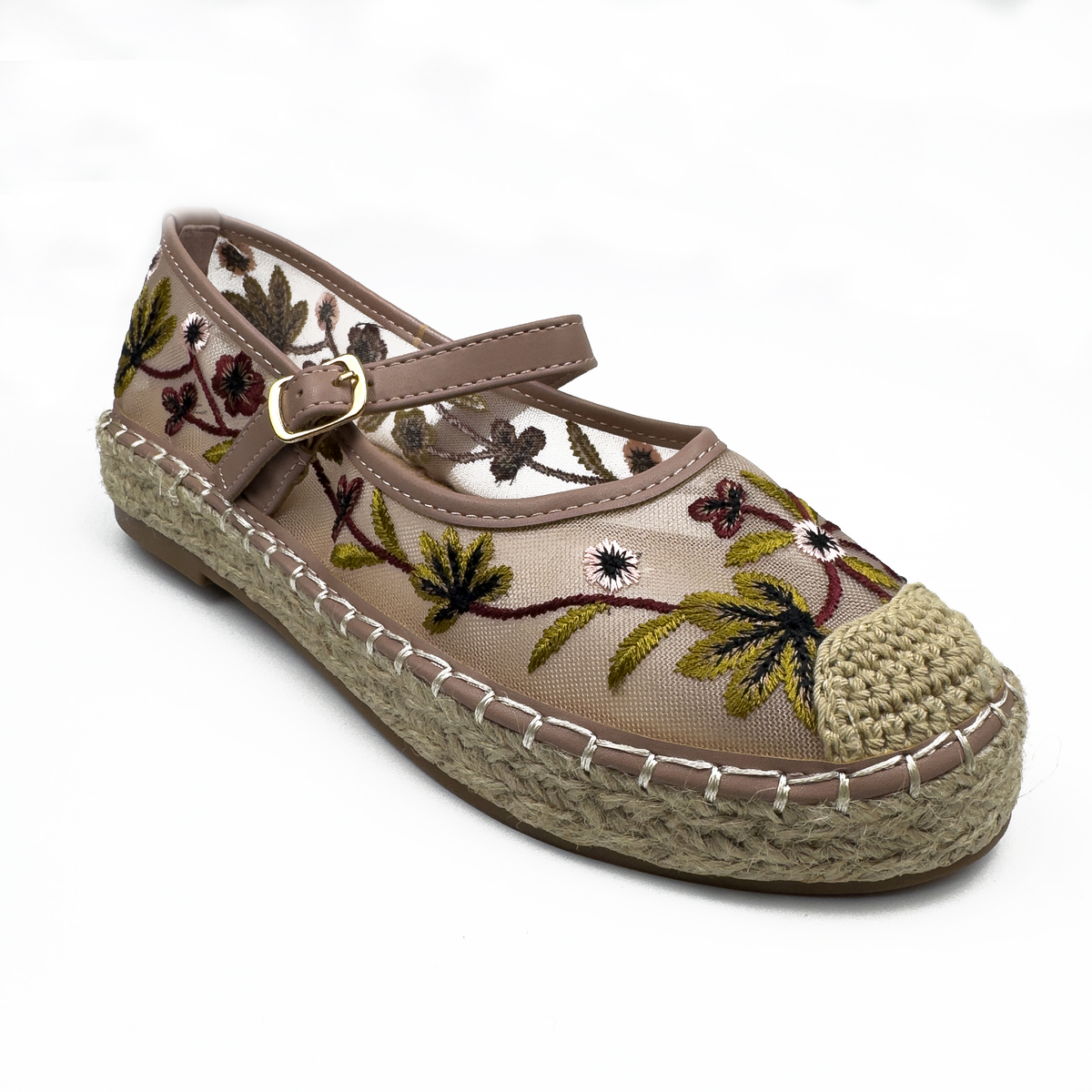 Espadrilles Mary Jane en Mesh Brodé Floral