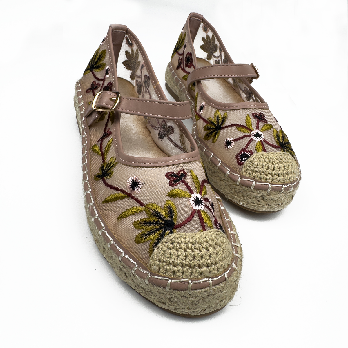 Espadrilles Mary Jane en Mesh Brodé Floral