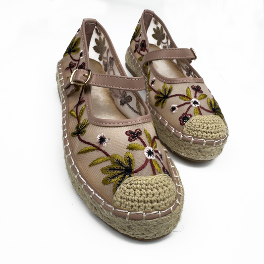 Espadrilles Mary Jane en Mesh Brodé Floral