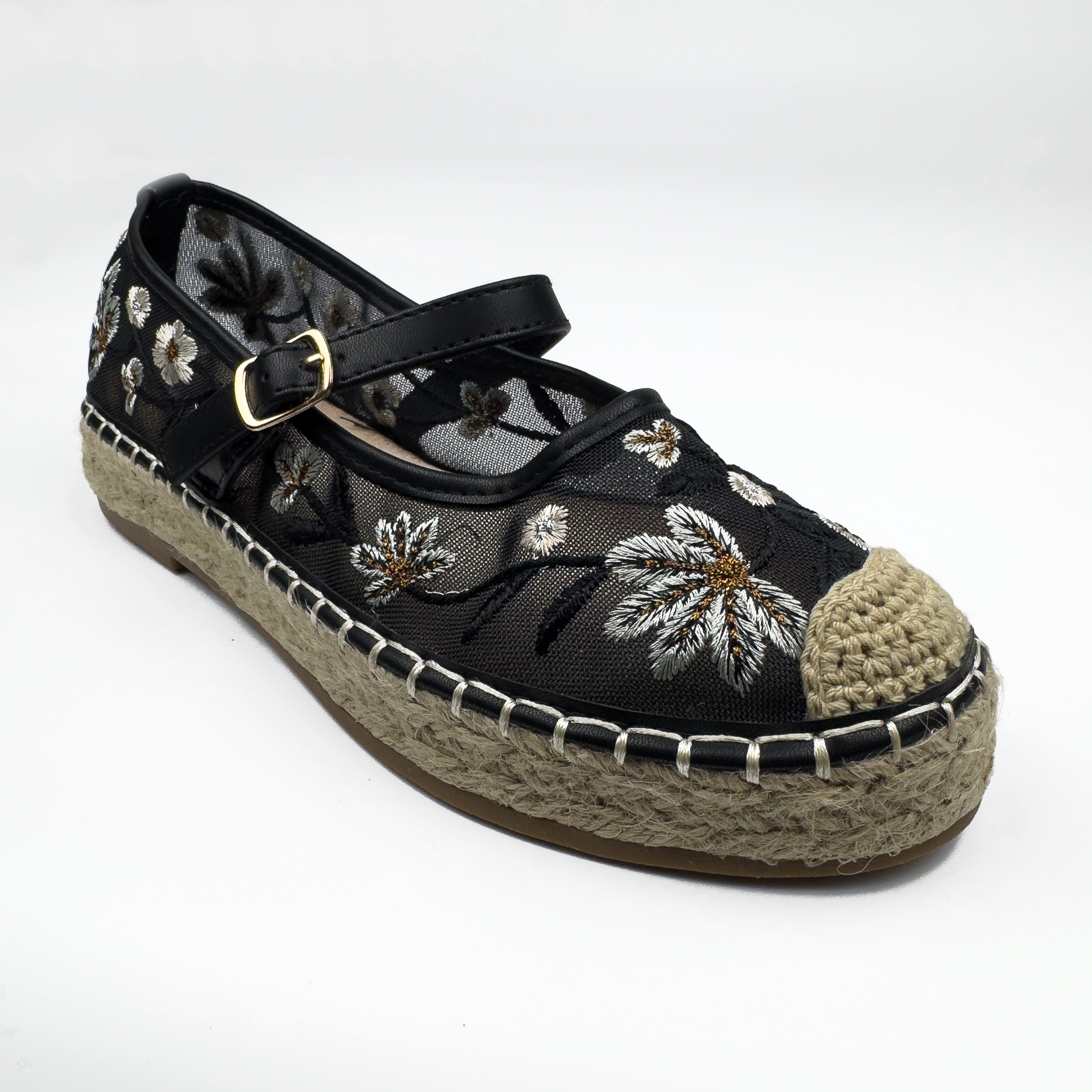 Espadrilles Mary Jane en Mesh Brodé Floral