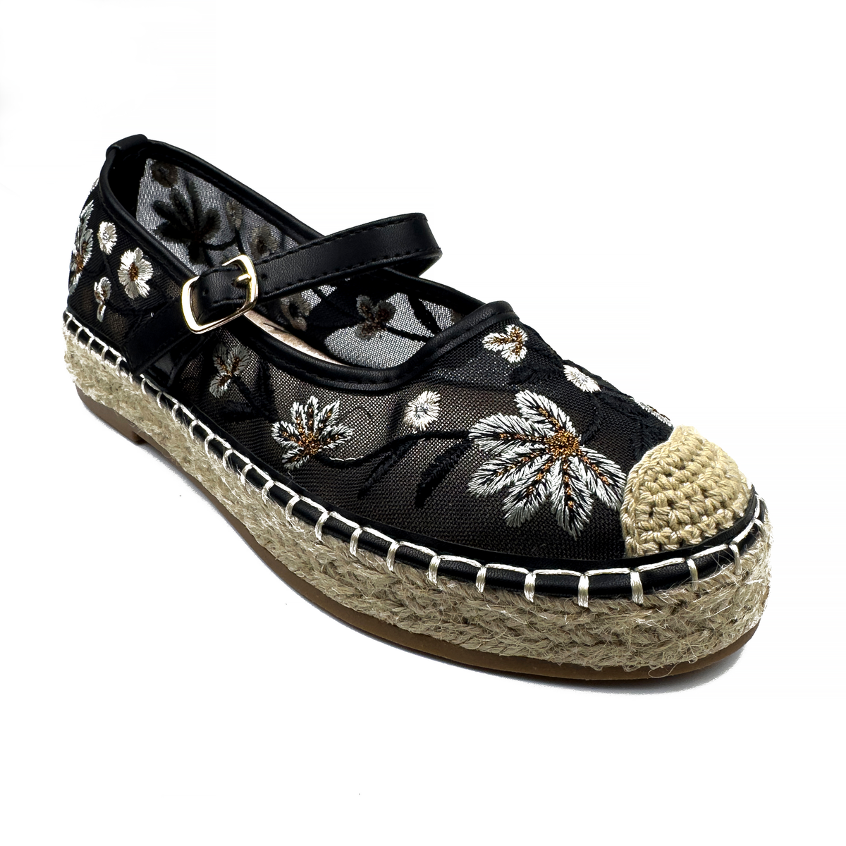 Espadrilles Mary Jane en Mesh Brodé Floral