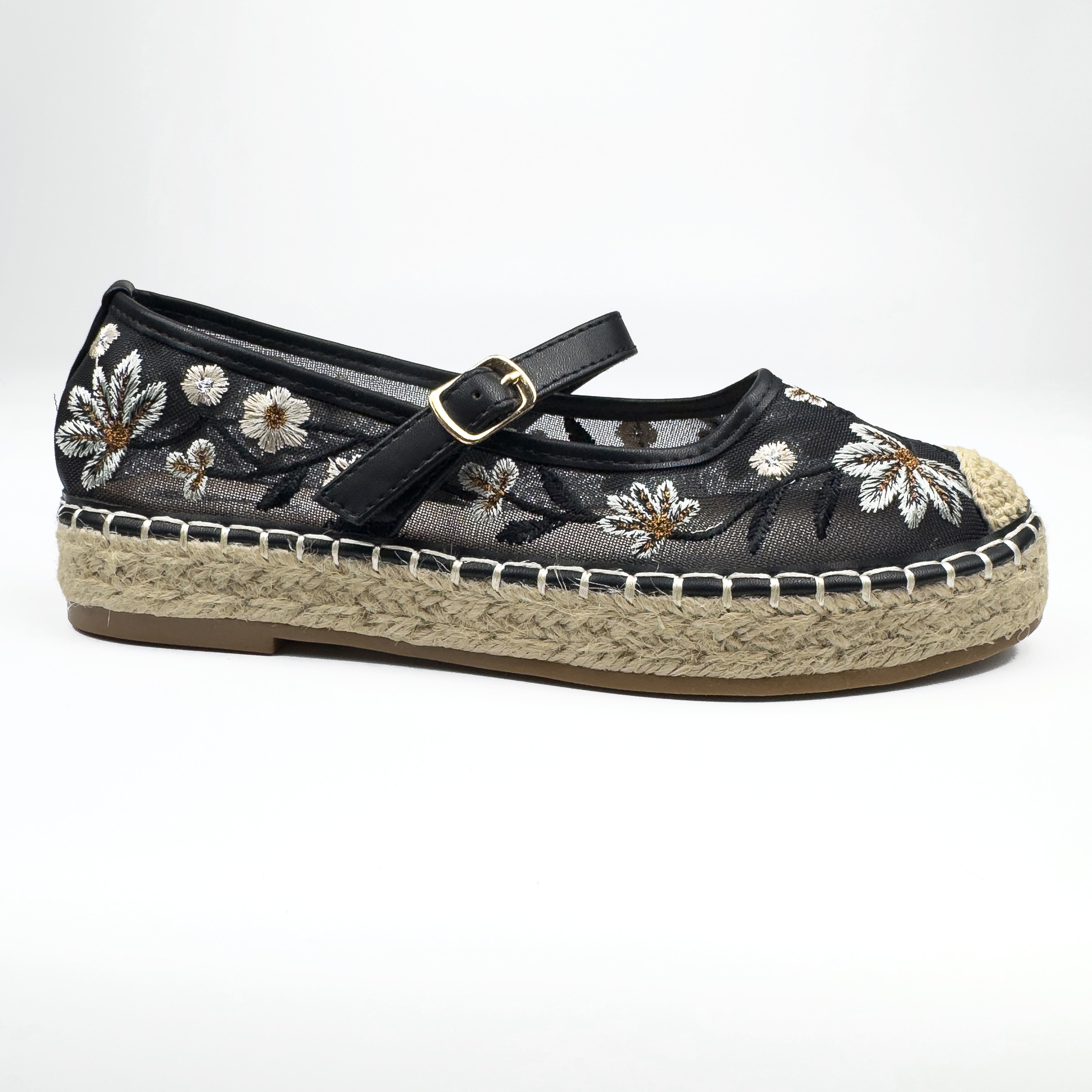 Espadrilles Mary Jane en Mesh Brodé Floral
