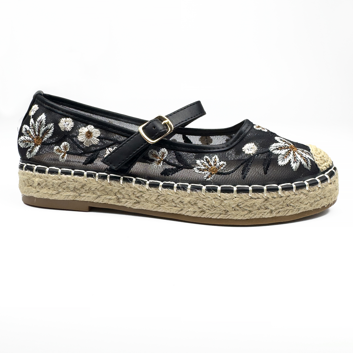 Espadrilles Mary Jane en Mesh Brodé Floral