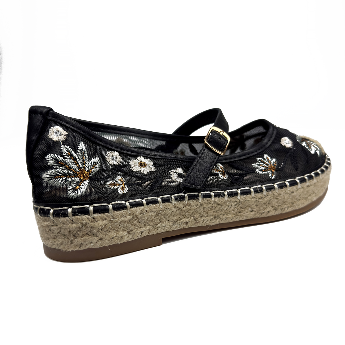 Espadrilles Mary Jane en Mesh Brodé Floral