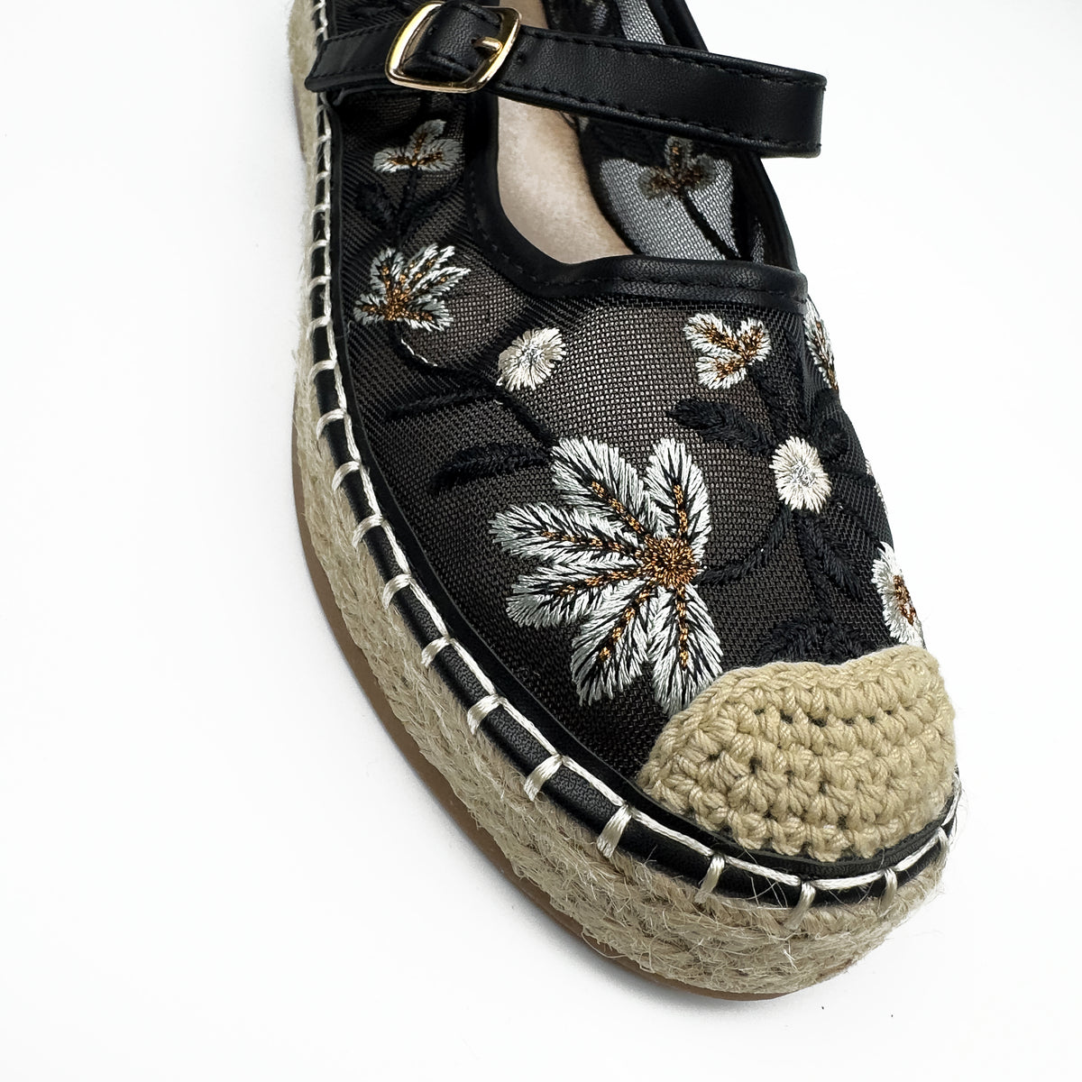Espadrilles Mary Jane en Mesh Brodé Floral