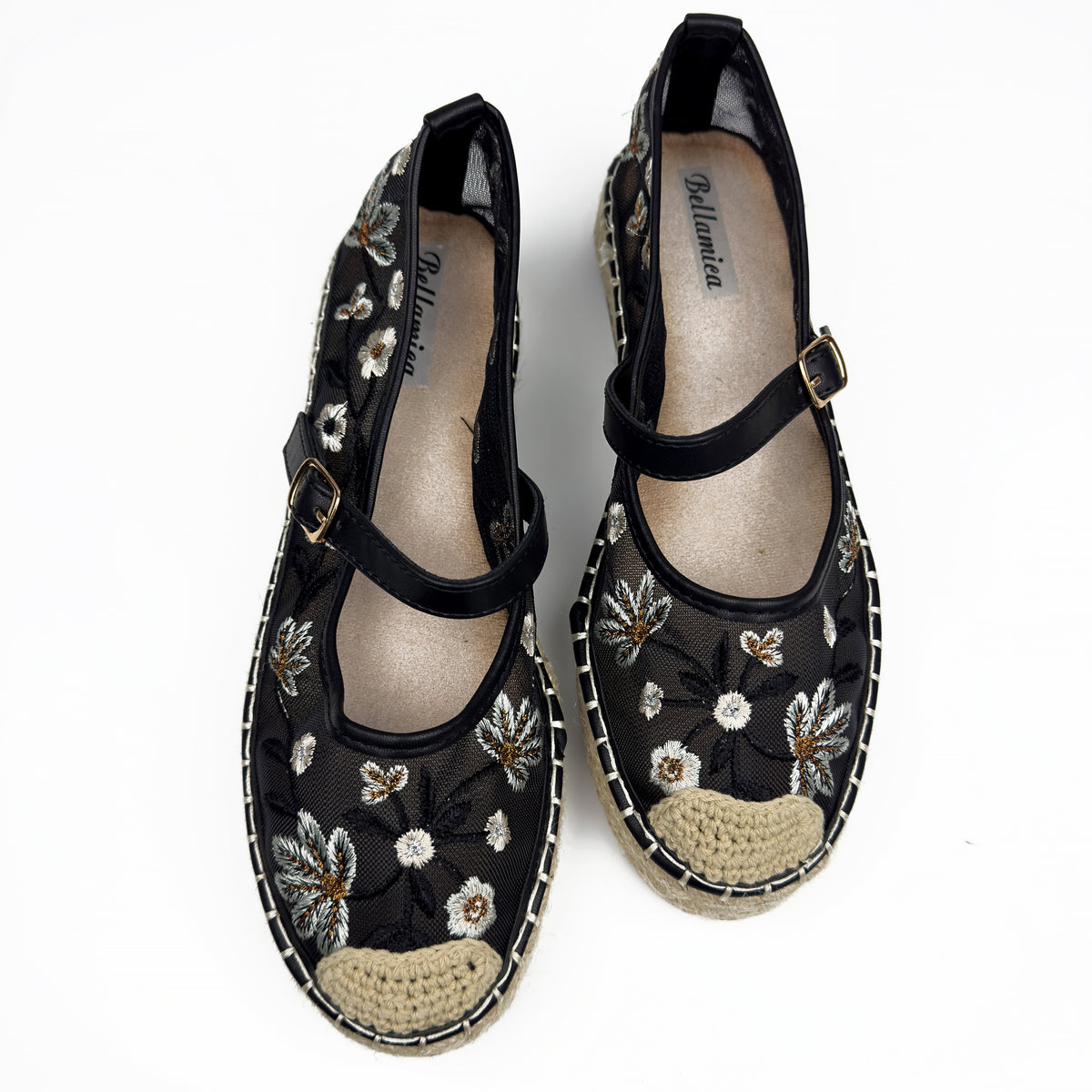Espadrilles Mary Jane en Mesh Brodé Floral