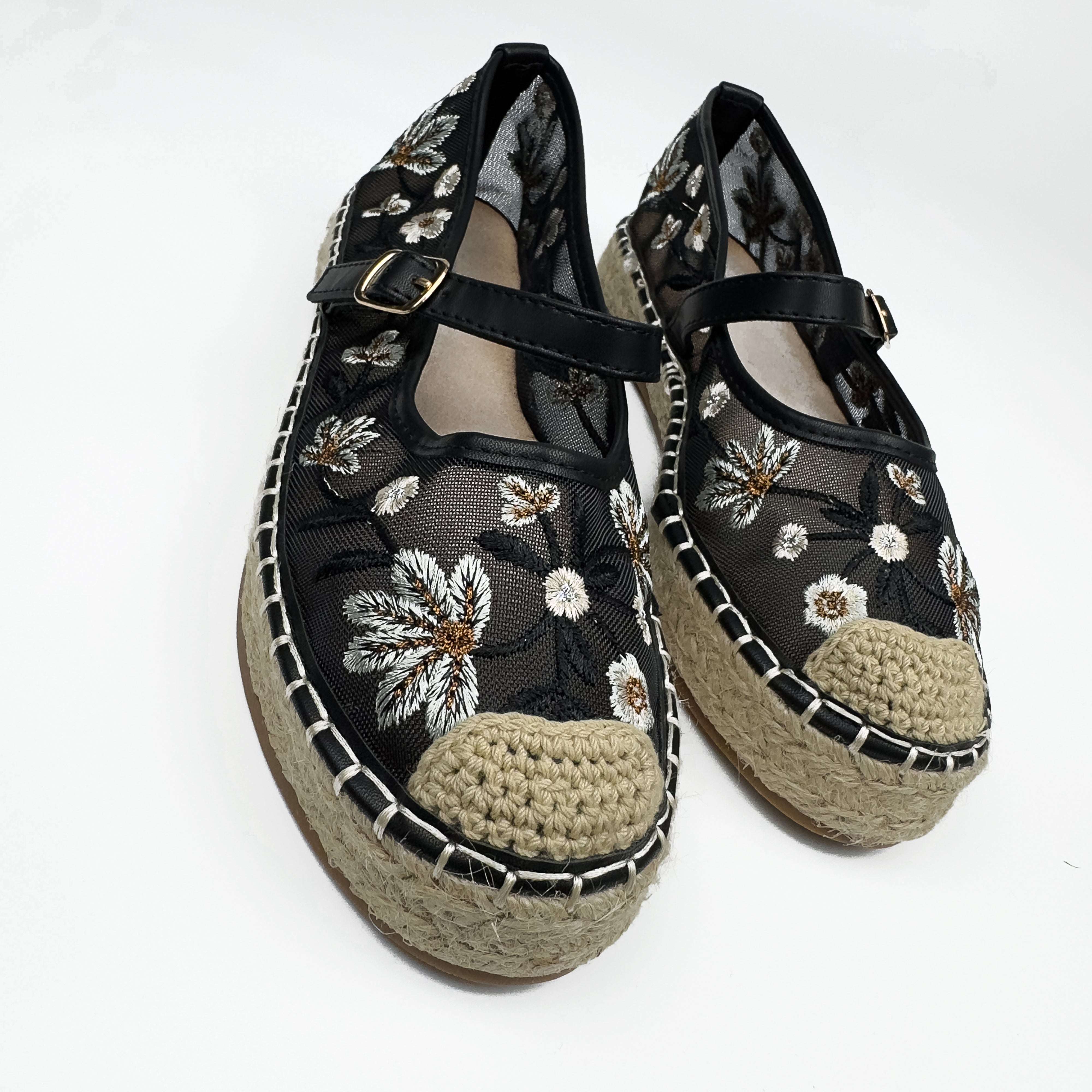 Espadrilles Mary Jane en Mesh Brodé Floral