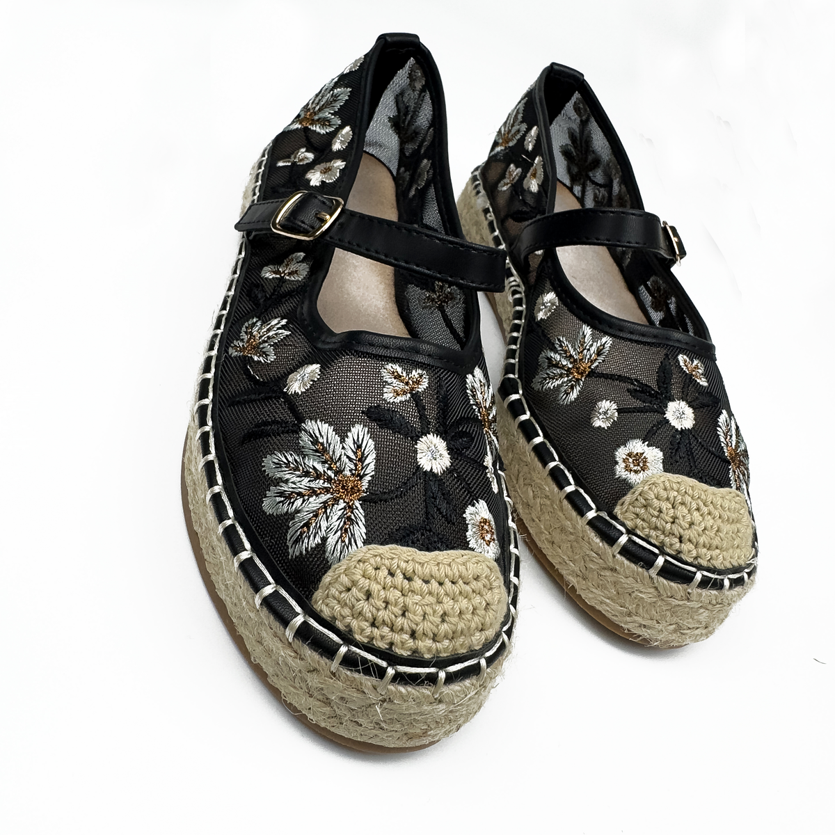 Espadrilles Mary Jane en Mesh Brodé Floral
