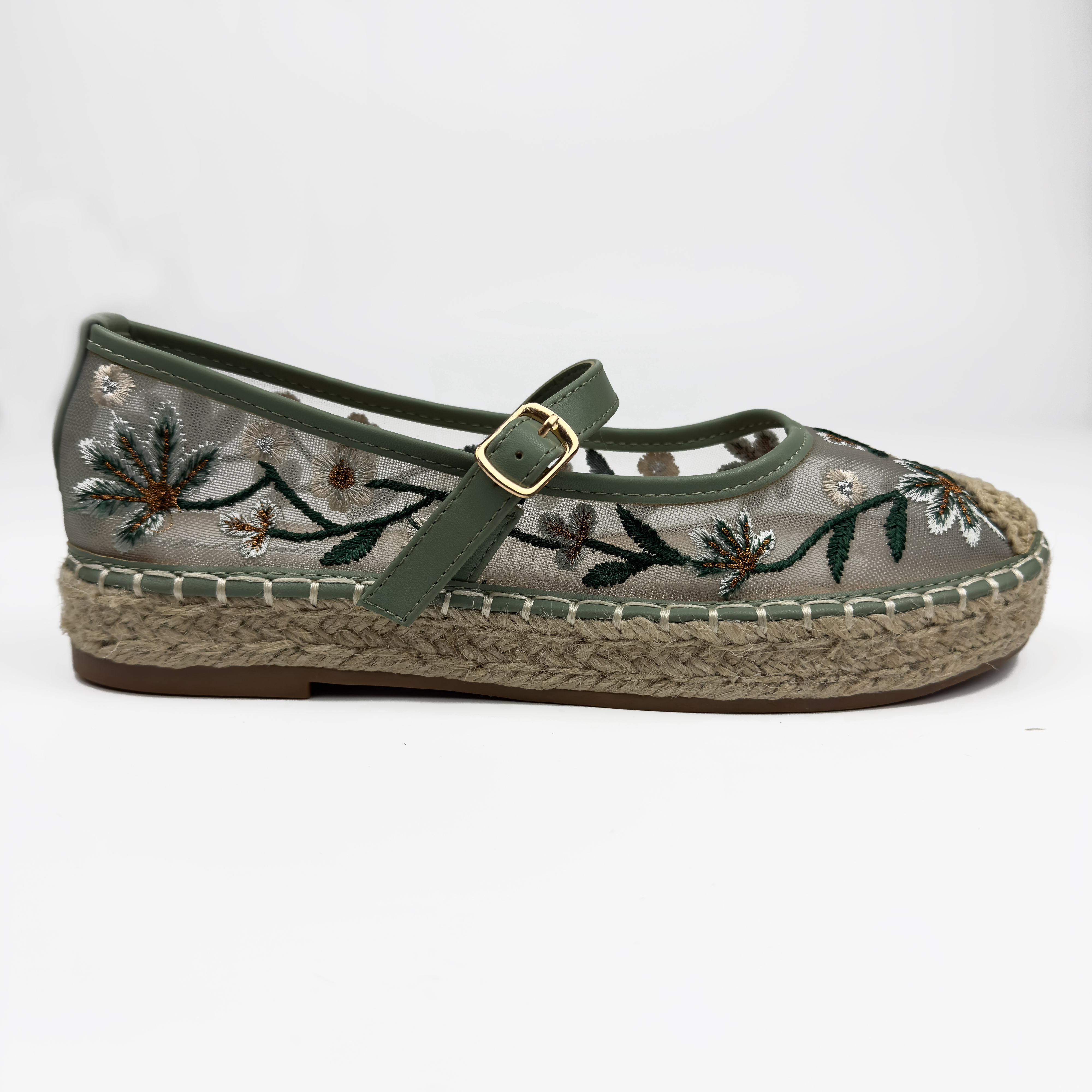 Espadrilles Mary Jane en Mesh Brodé Floral