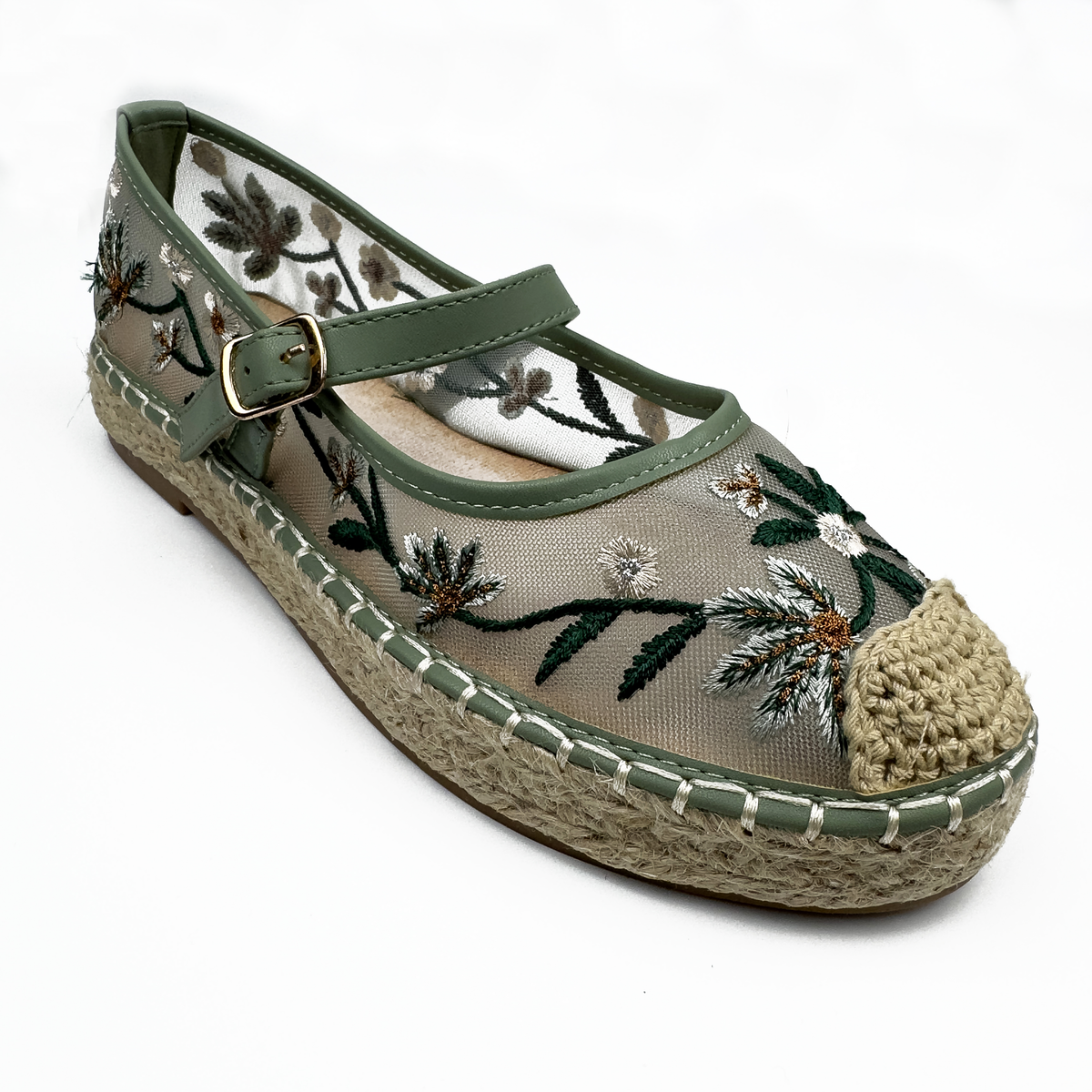 Espadrilles Mary Jane en Mesh Brodé Floral