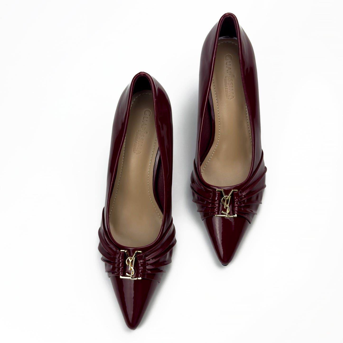 Escarpins Vernis à Bout Pointu et Boucle Dorée