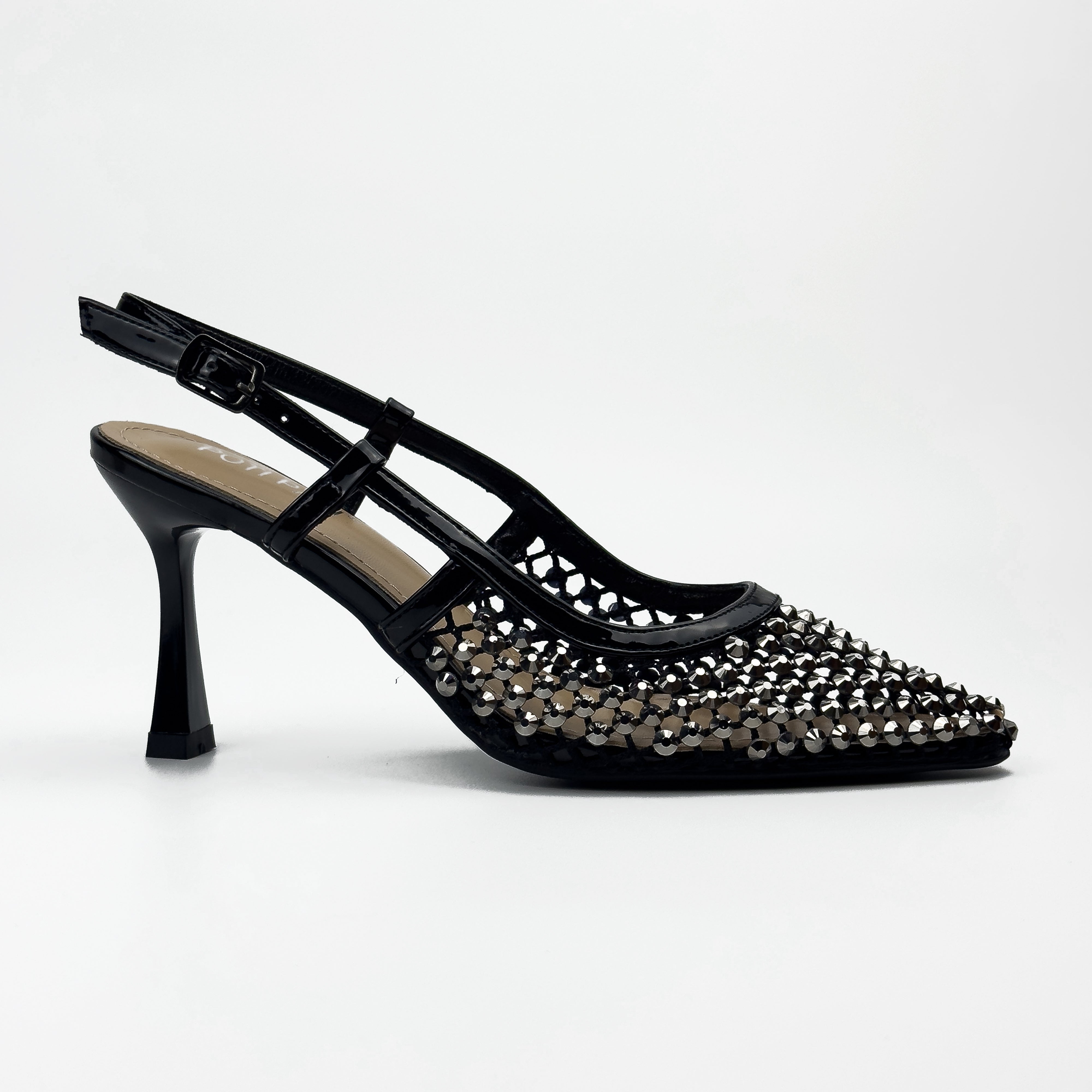 Escarpins Slingback en Résille Strassée