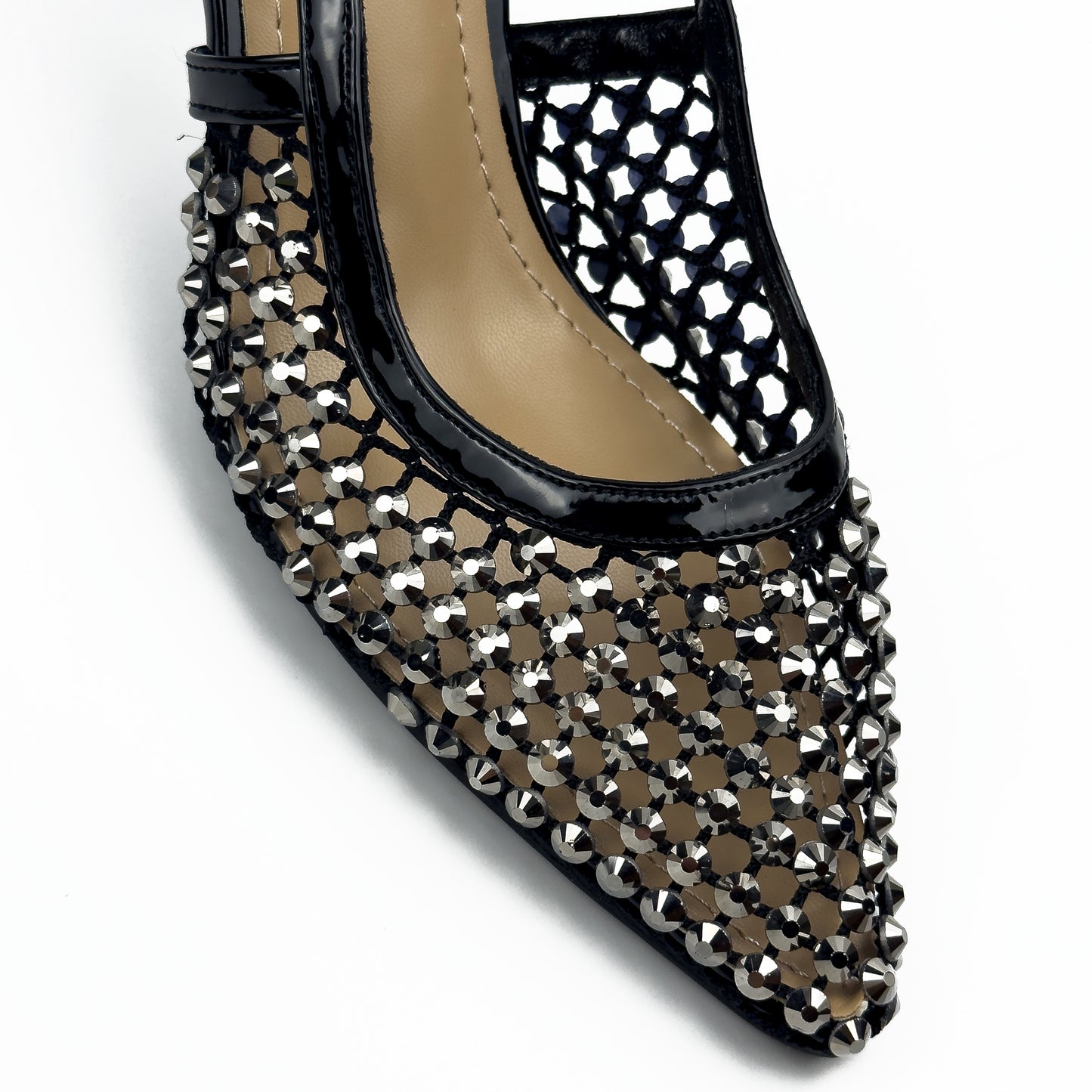 Escarpins Slingback en Résille Strassée