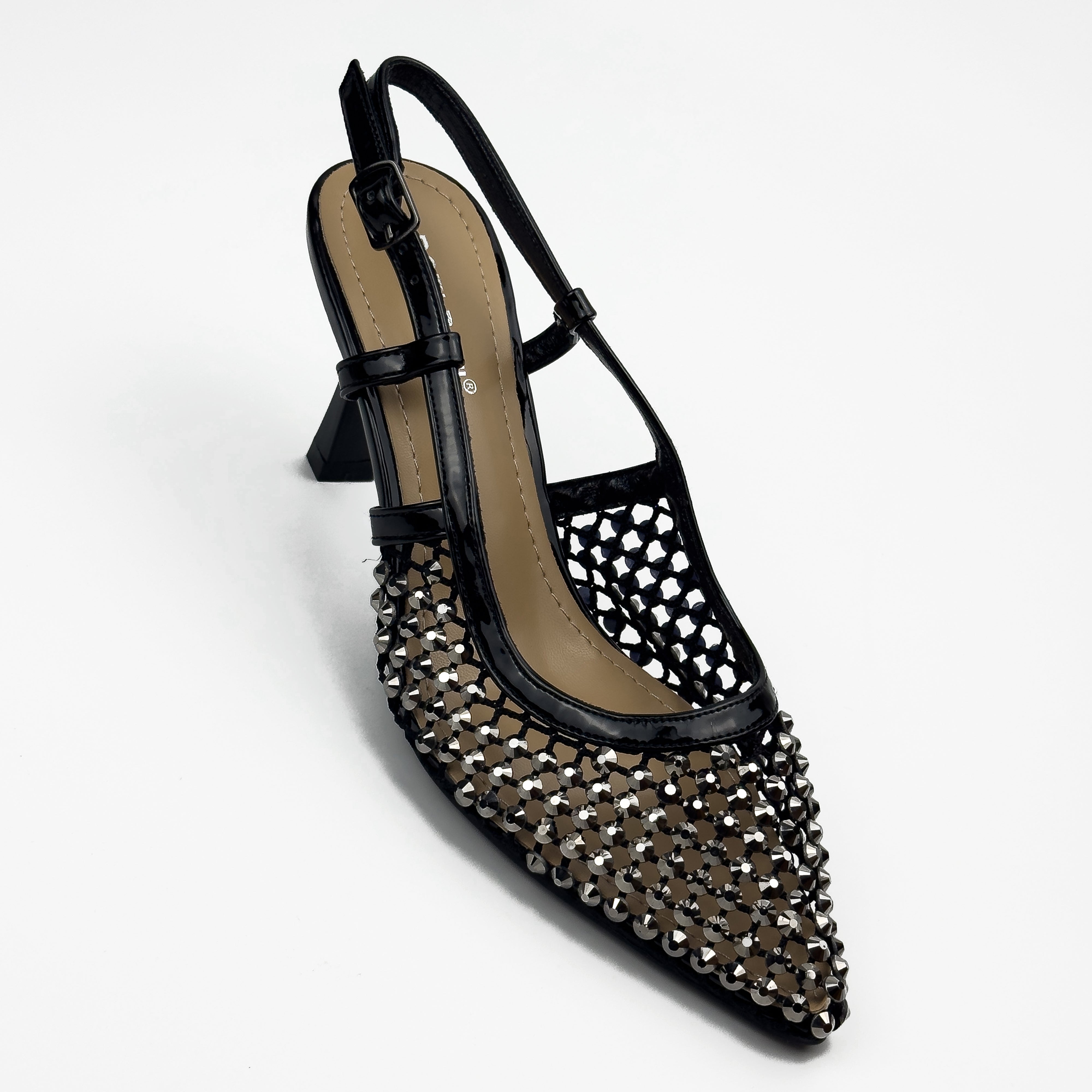 Escarpins Slingback en Résille Strassée
