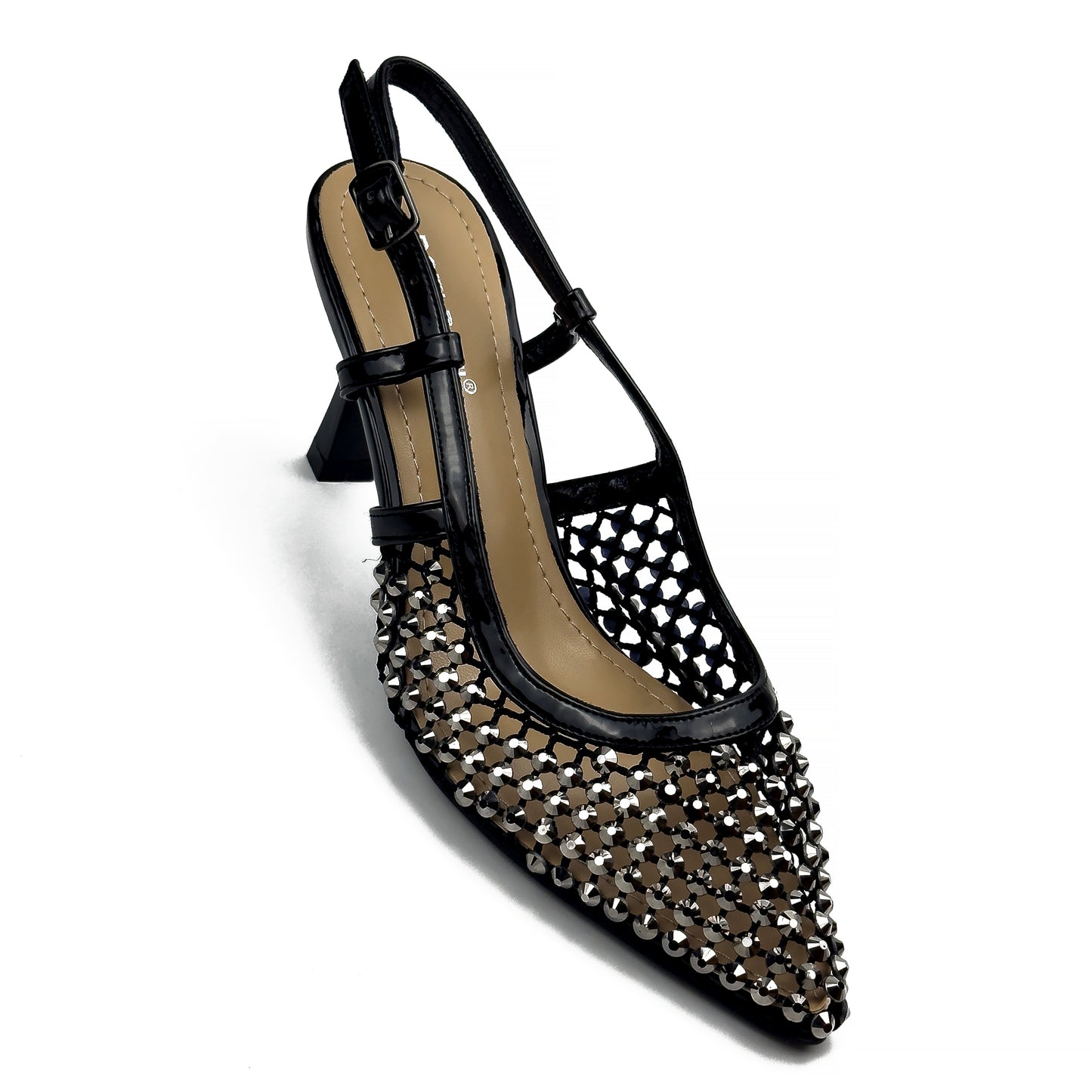 Escarpins Slingback en Résille Strassée