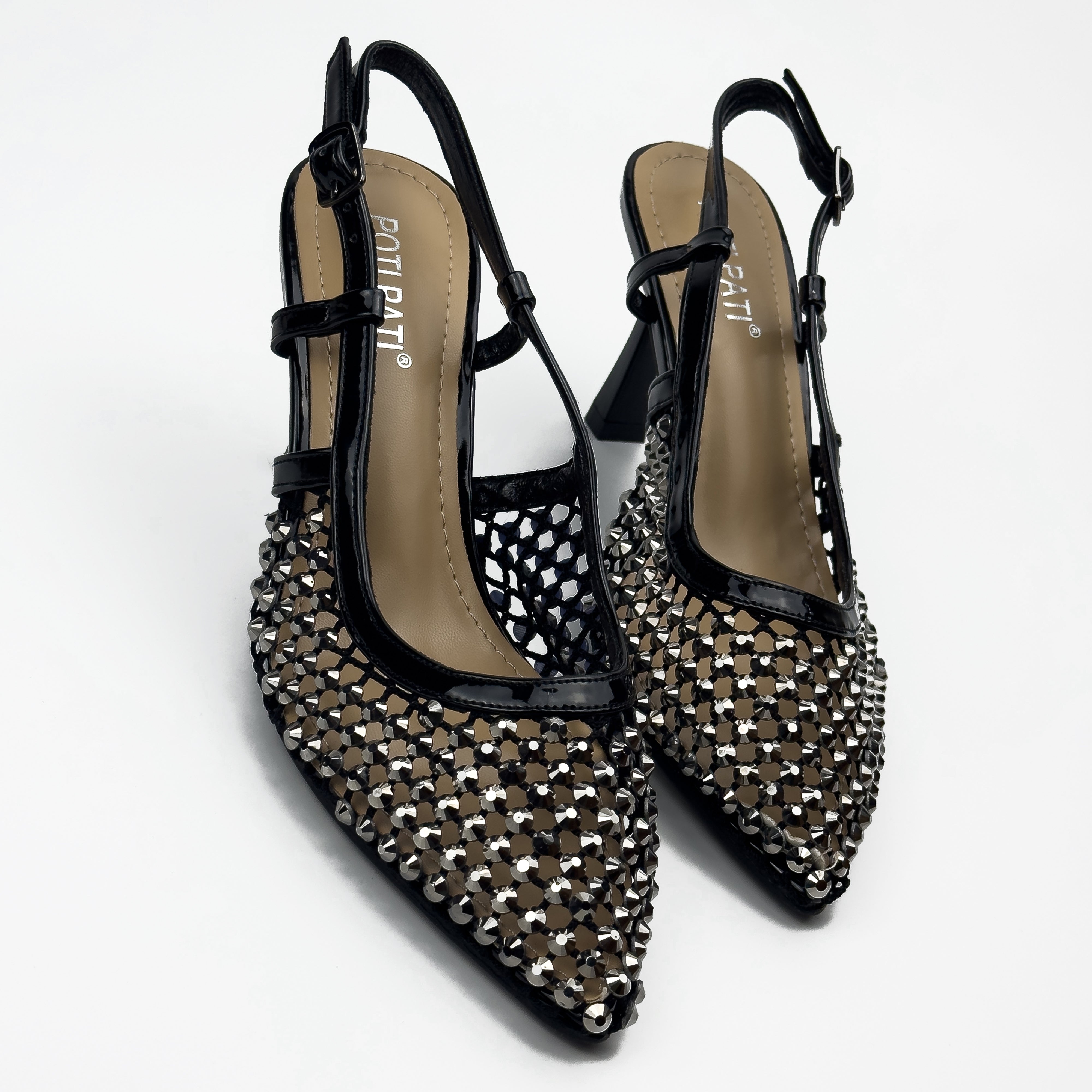 Escarpins Slingback en Résille Strassée