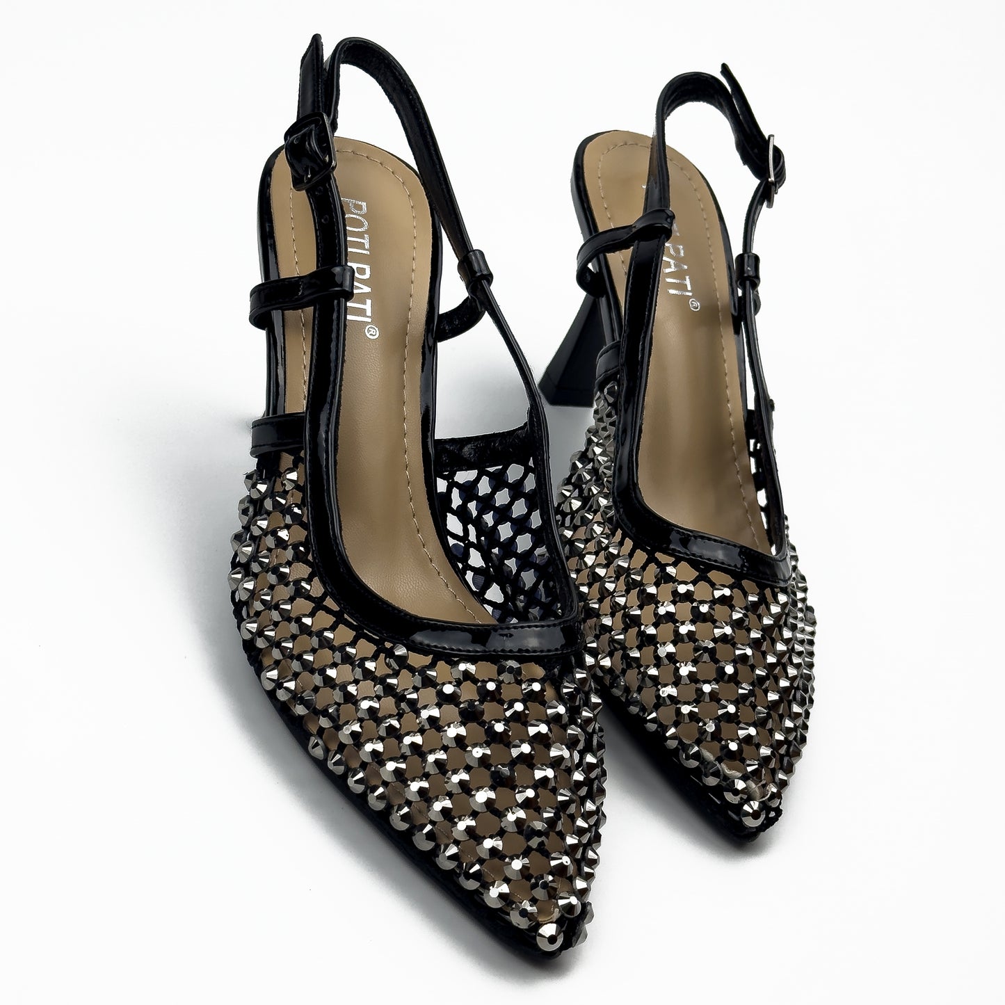 Escarpins Slingback en Résille Strassée