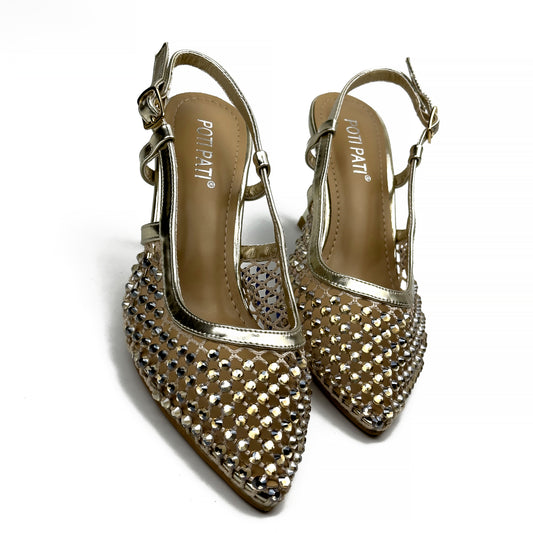 Escarpins Slingback en Résille Strassée