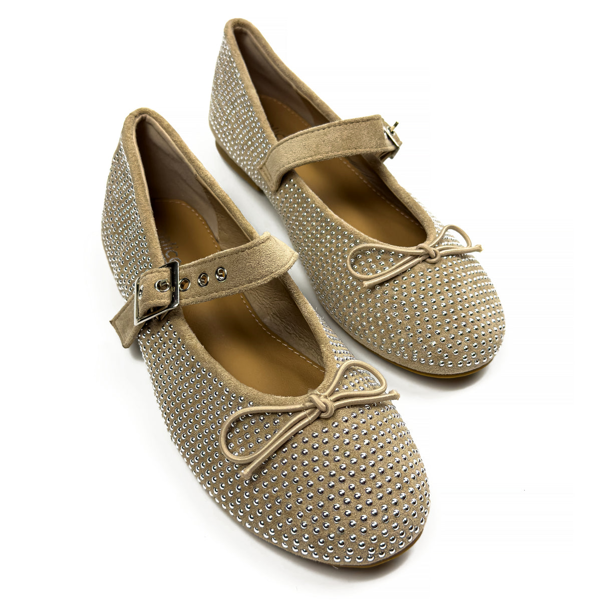 Ballerines Mary Jane Cloutées en Suédine