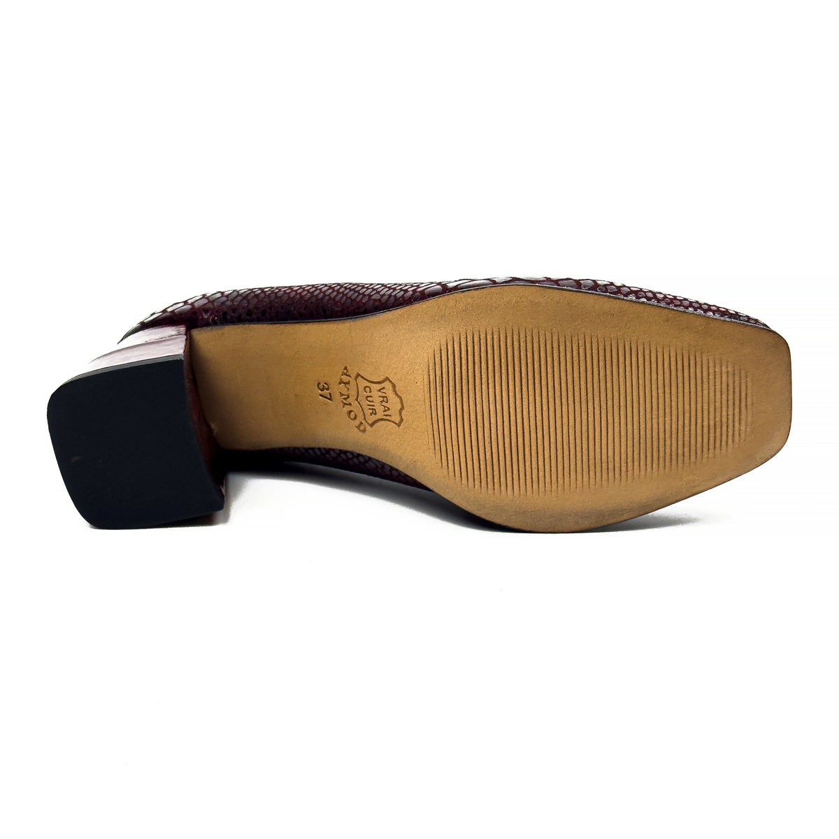 Mocassins à Talon Carré pour Femme en Vrai Cuir Effet Croco