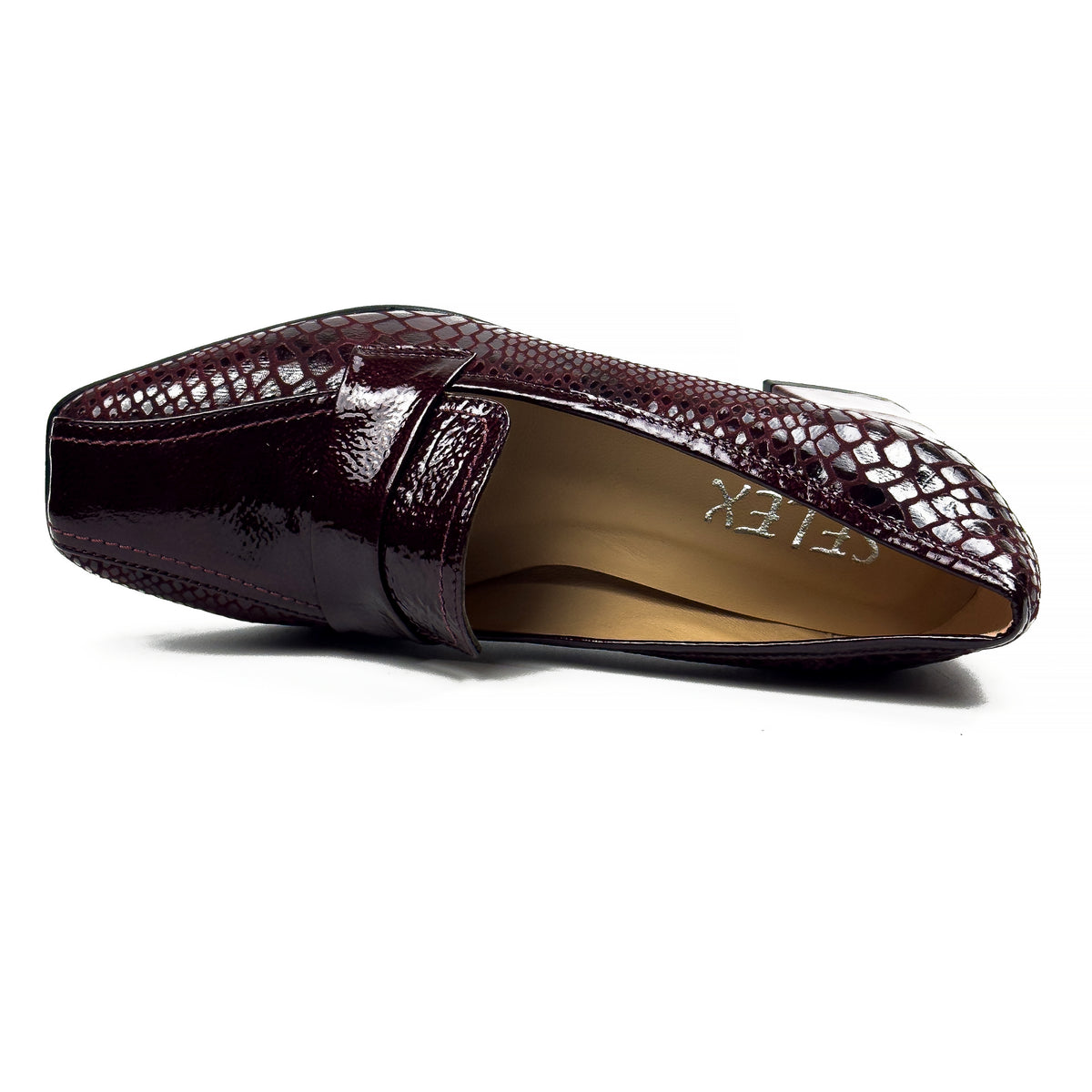 Mocassins à Talon Carré pour Femme en Vrai Cuir Effet Croco
