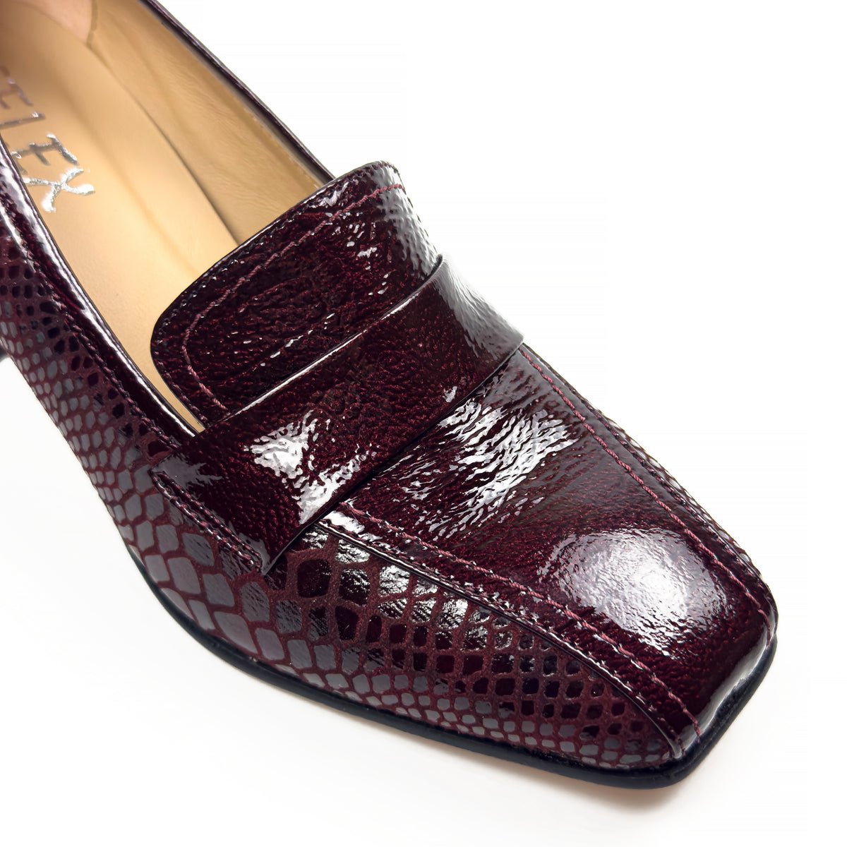 Mocassins à Talon Carré pour Femme en Vrai Cuir Effet Croco