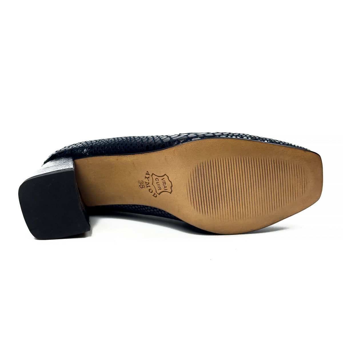 Mocassins à Talon Carré pour Femme en Vrai Cuir Effet Croco