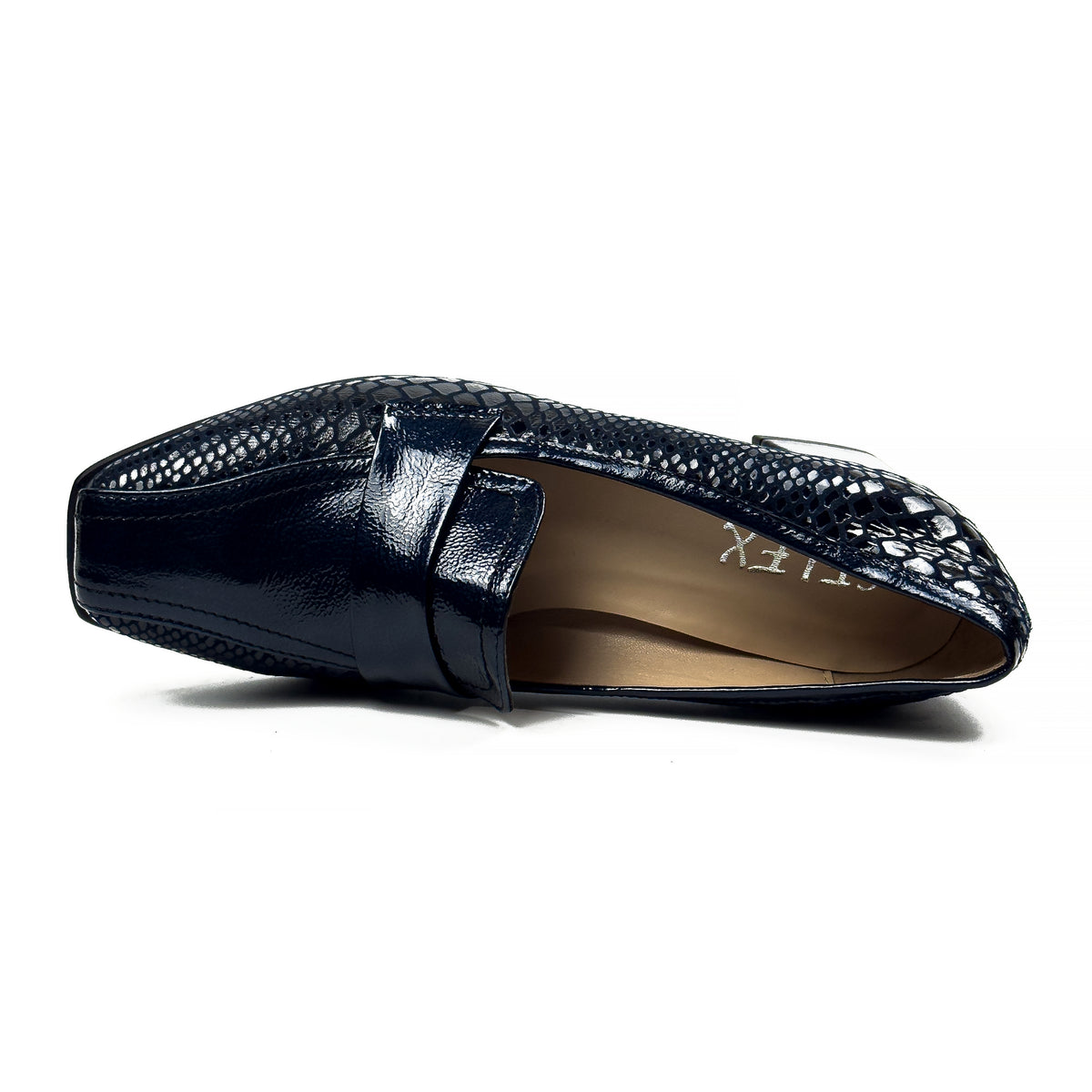 Mocassins à Talon Carré pour Femme en Vrai Cuir Effet Croco