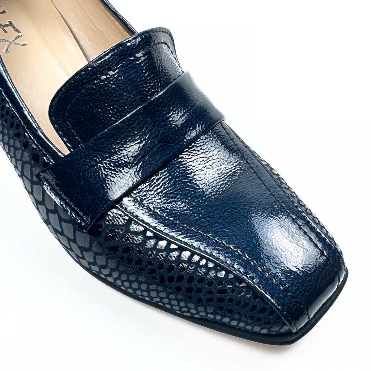 Mocassins à Talon Carré pour Femme en Vrai Cuir Effet Croco