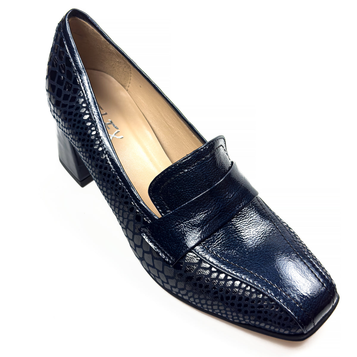 Mocassins à Talon Carré pour Femme en Vrai Cuir Effet Croco
