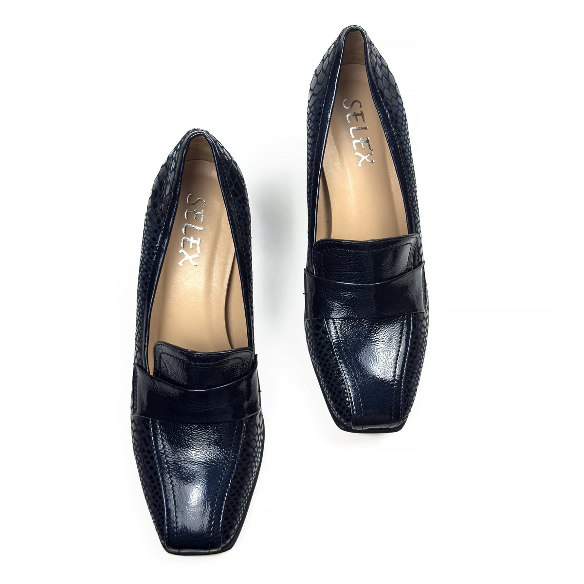 Mocassins à Talon Carré pour Femme en Vrai Cuir Effet Croco