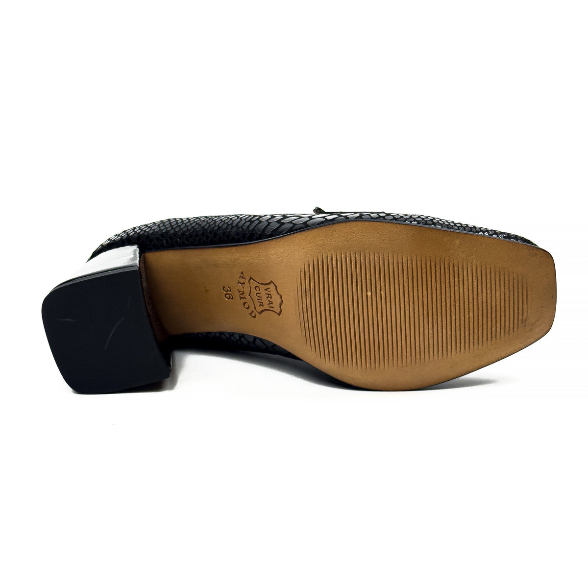 Mocassins à Talon Carré pour Femme en Vrai Cuir Effet Croco