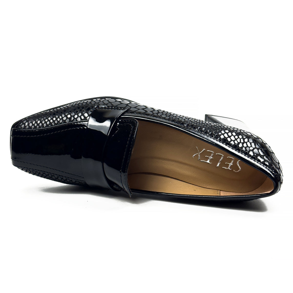 Mocassins à Talon Carré pour Femme en Vrai Cuir Effet Croco