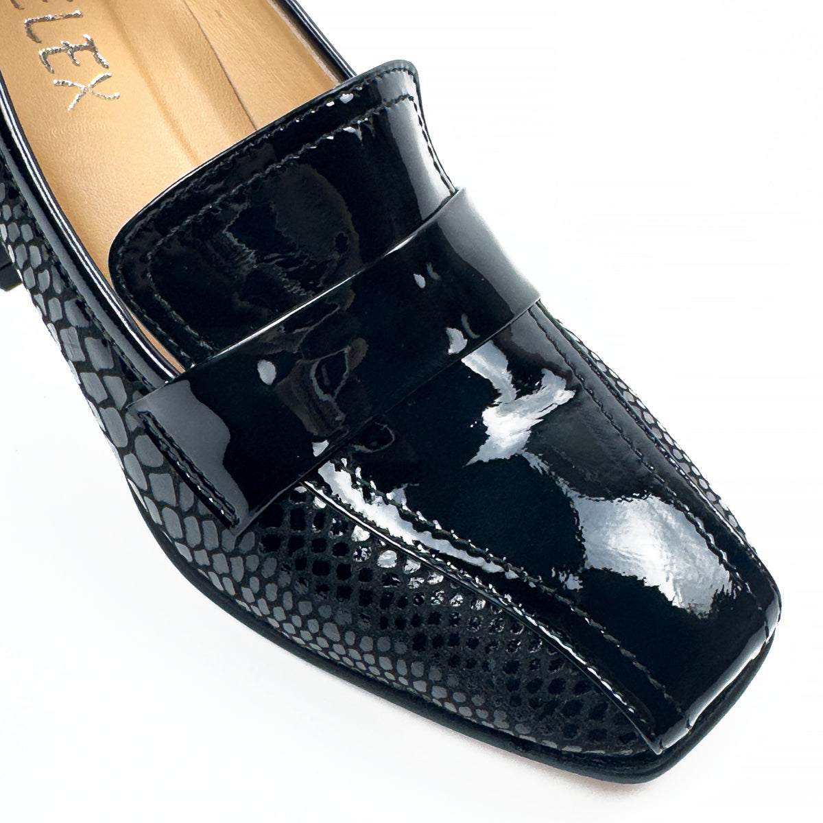 Mocassins à Talon Carré pour Femme en Vrai Cuir Effet Croco