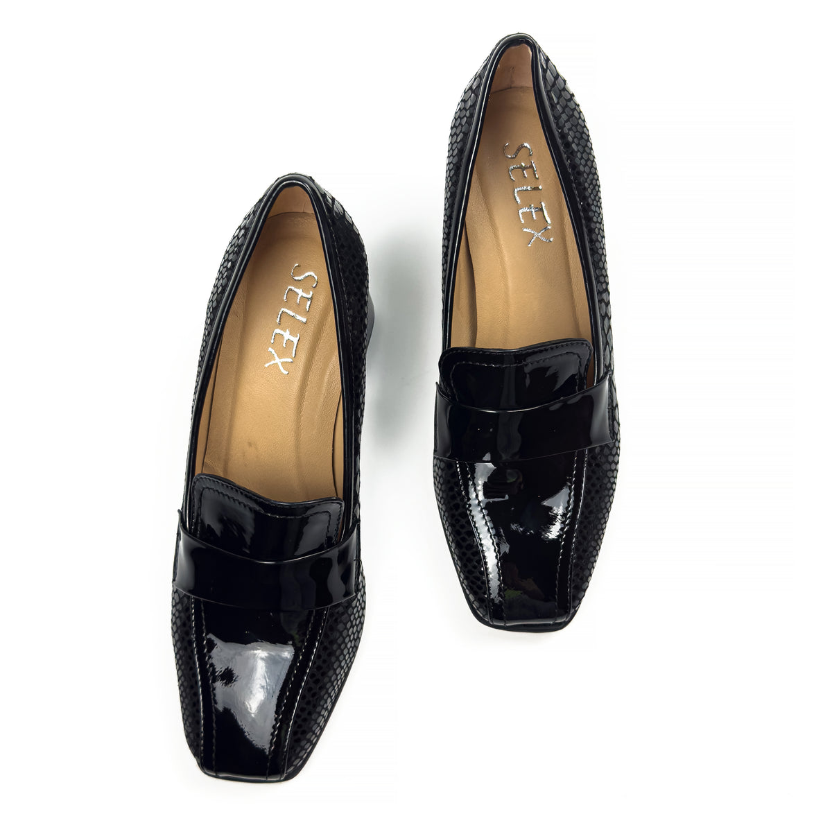 Mocassins à Talon Carré pour Femme en Vrai Cuir Effet Croco