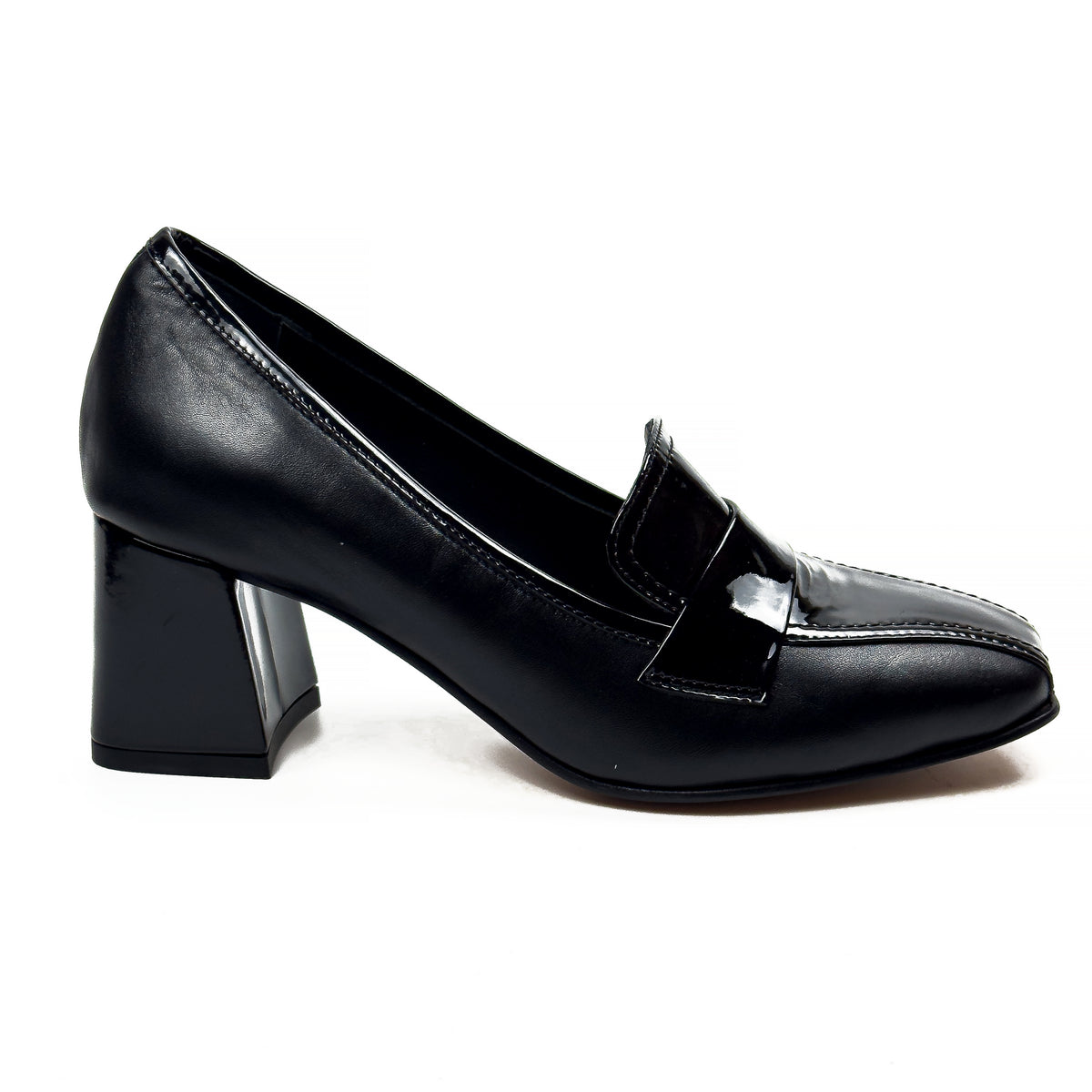Mocassins à Talon Carré pour Femme en Vrai Cuir Lisse et Verni